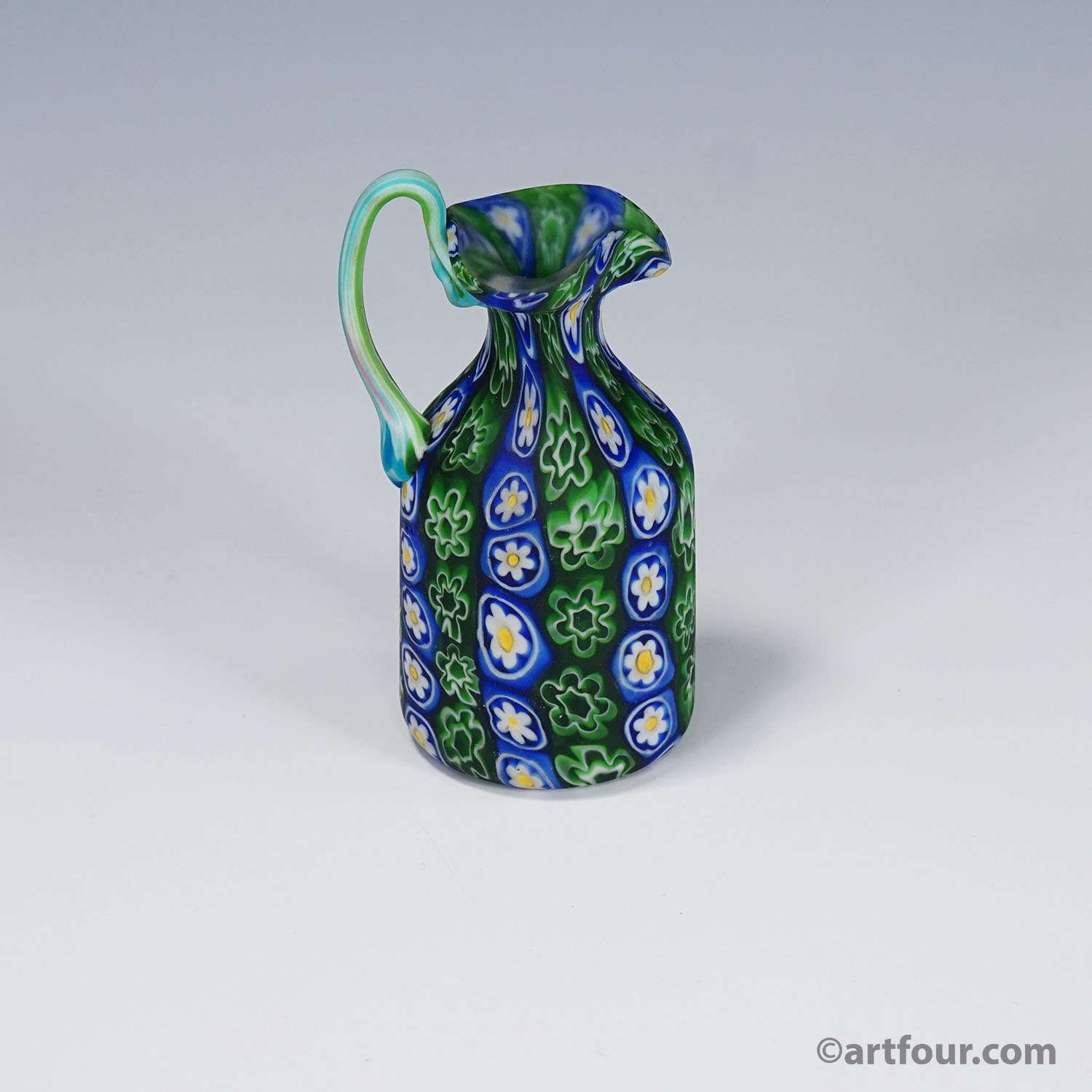 Antique Millefiori Jug in Blue and Green, Fratelli Toso Murano ca. 1920s