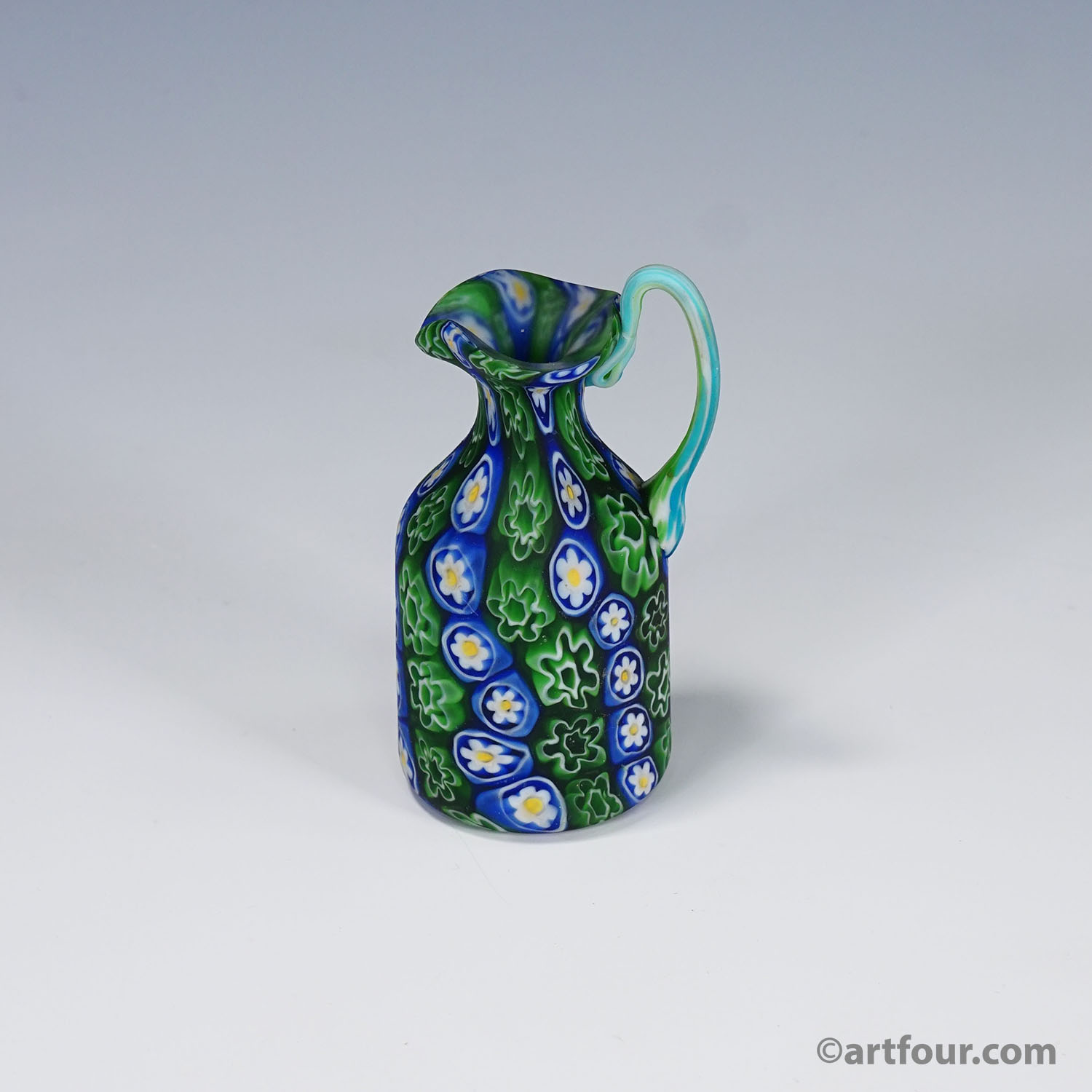 Antique Millefiori Jug in Blue and Green, Fratelli Toso Murano ca. 1920s