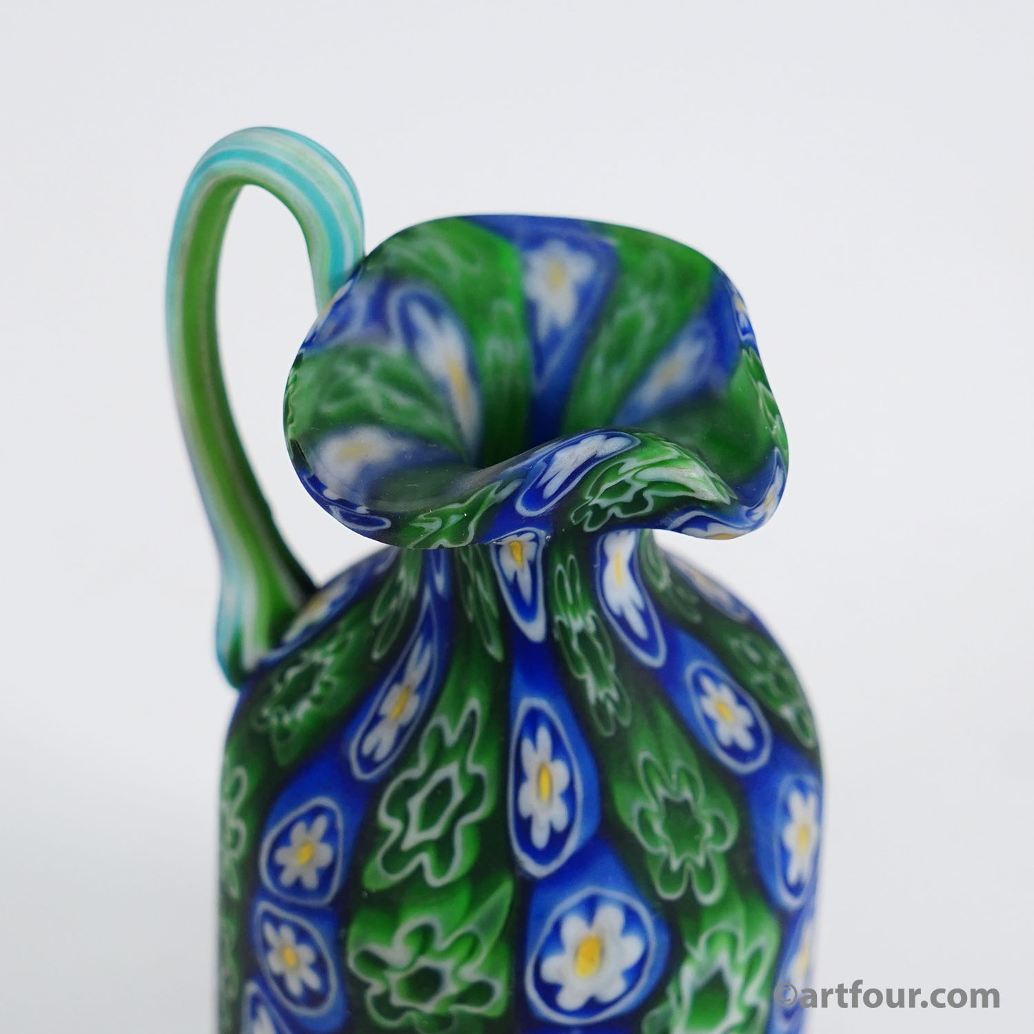 Antique Millefiori Jug in Blue and Green, Fratelli Toso Murano ca. 1920s
