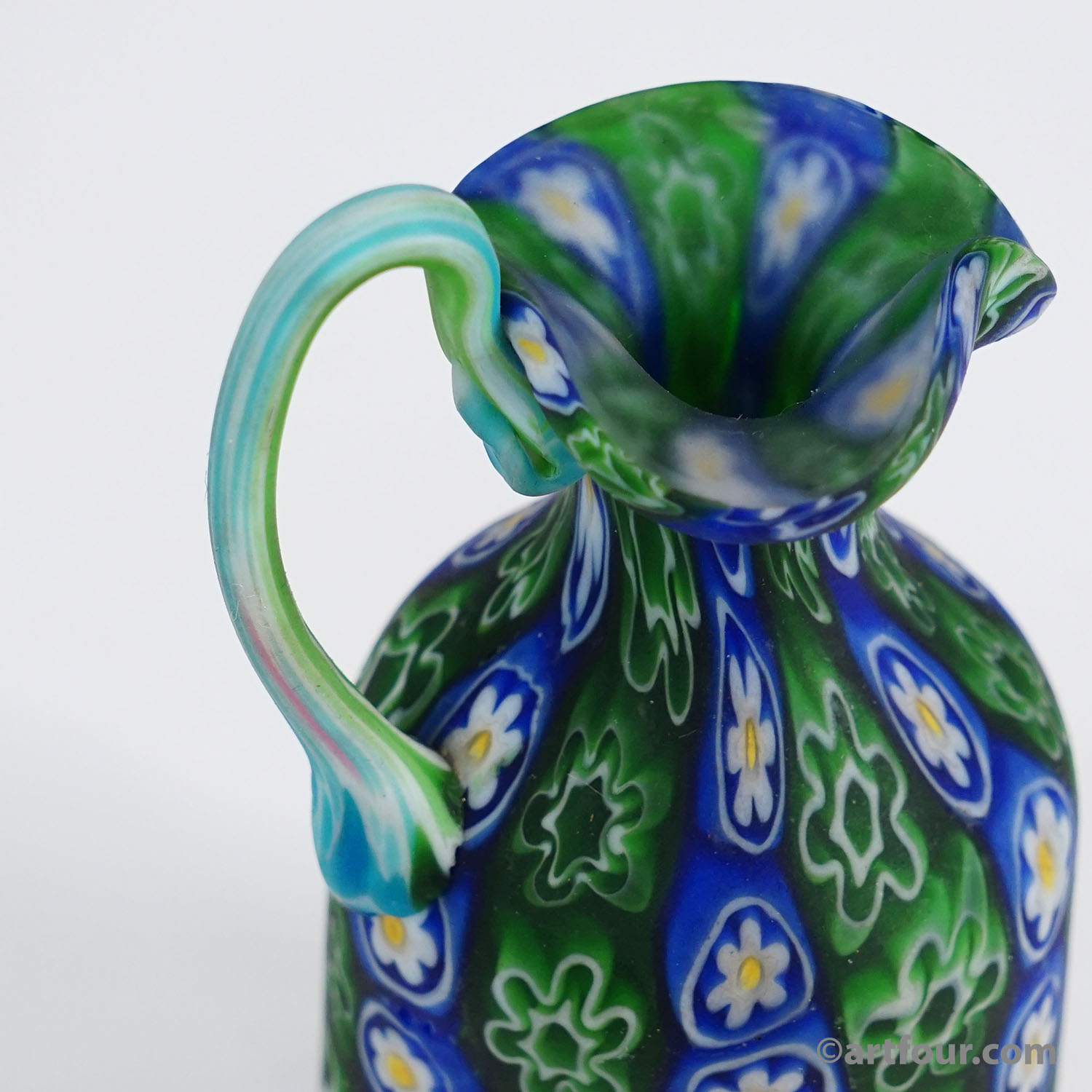 Antique Millefiori Jug in Blue and Green, Fratelli Toso Murano ca. 1920s