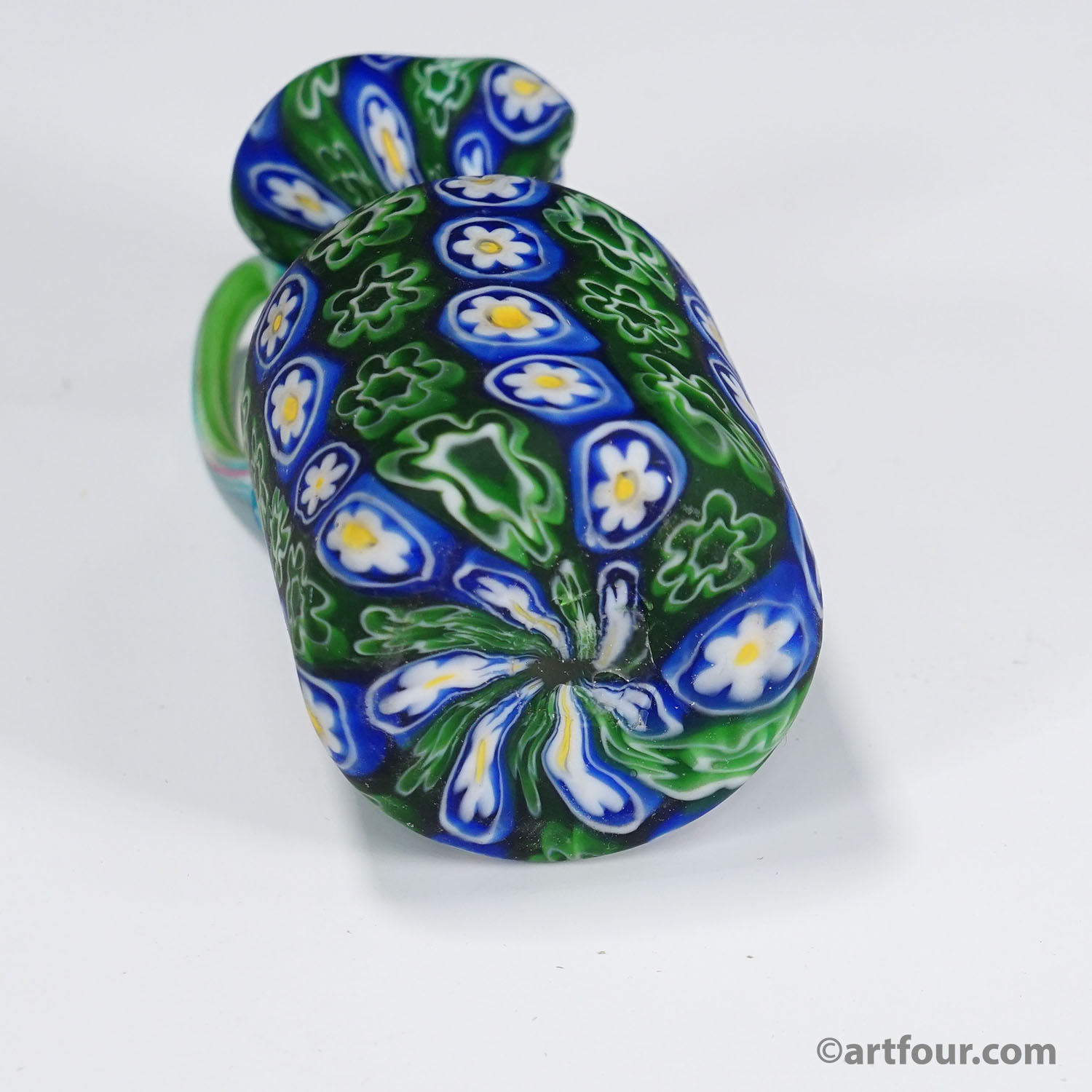 Antique Millefiori Jug in Blue and Green, Fratelli Toso Murano ca. 1920s