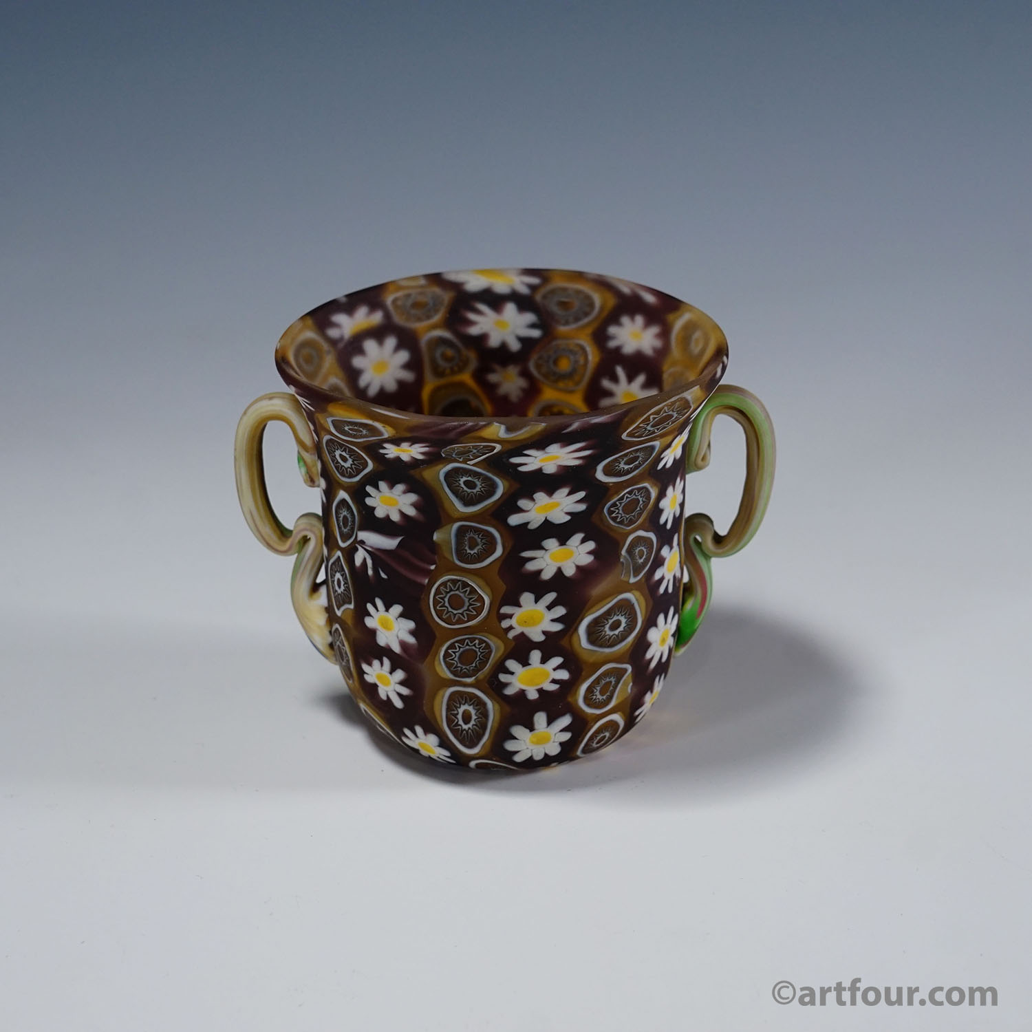 Rare Millefiori Vase in Brown with Handles, Fratelli Toso Murano ca. 1900s