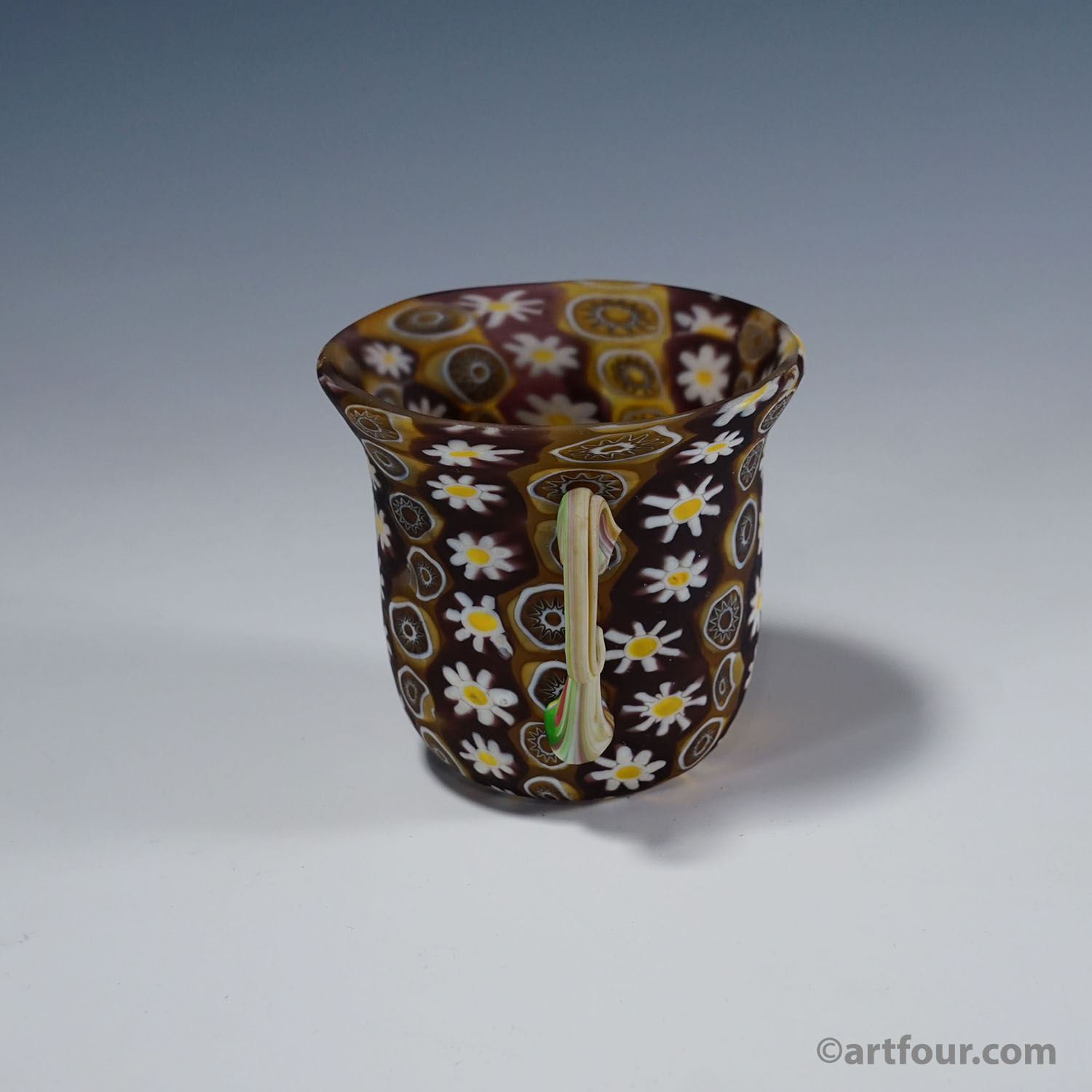 Rare Millefiori Vase in Brown with Handles, Fratelli Toso Murano ca. 1900s