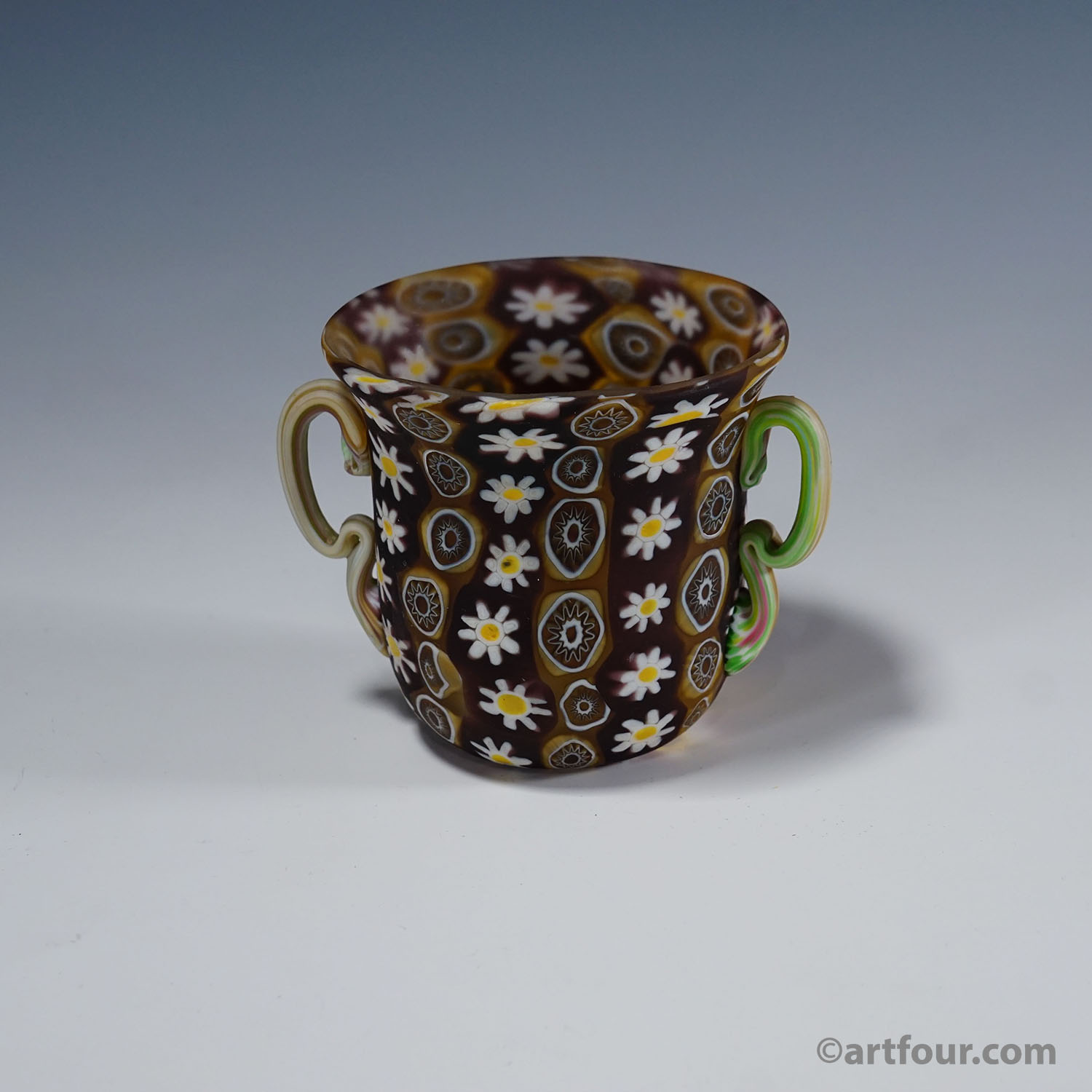 Rare Millefiori Vase in Brown with Handles, Fratelli Toso Murano ca. 1900s
