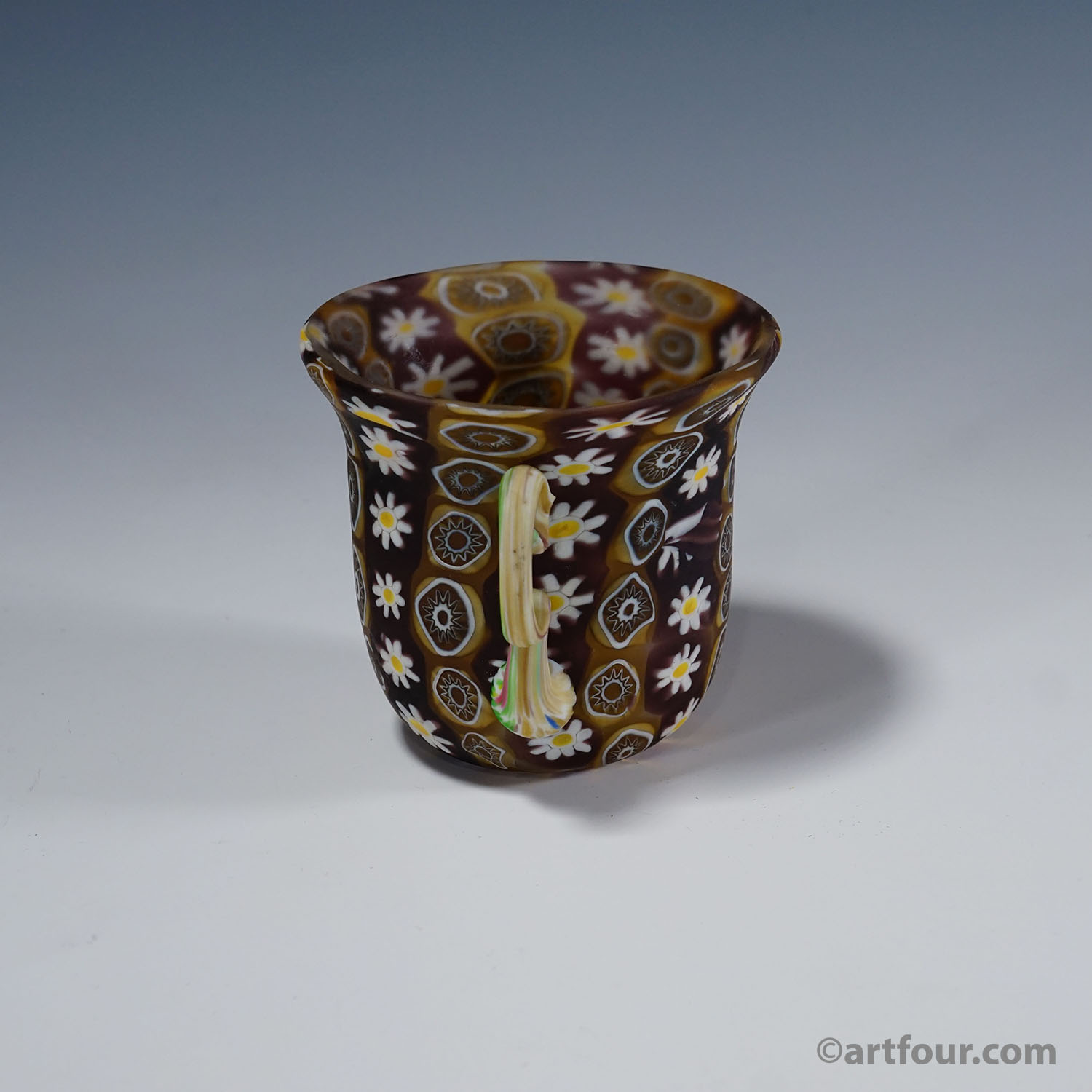 Rare Millefiori Vase in Brown with Handles, Fratelli Toso Murano ca. 1900s