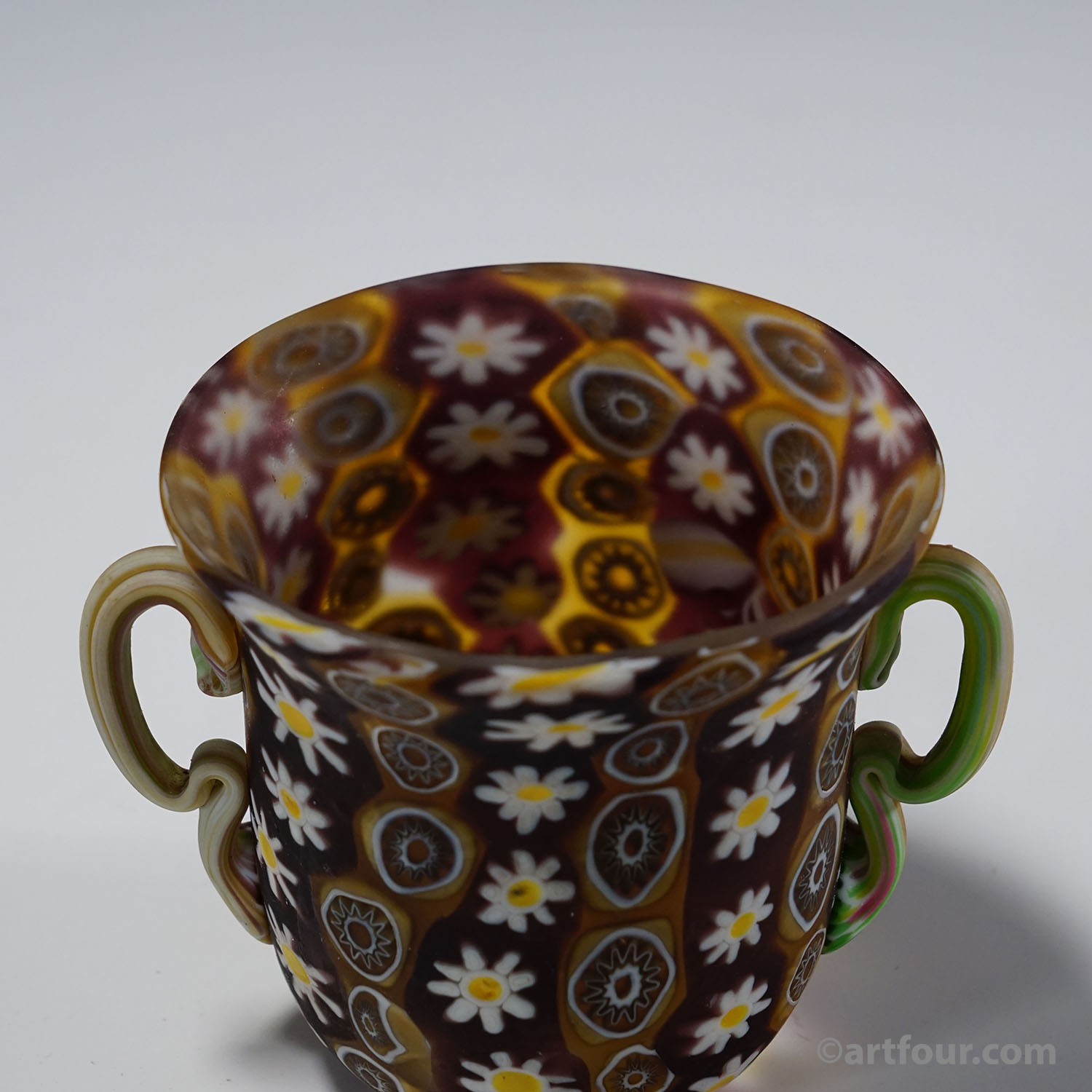 Rare Millefiori Vase in Brown with Handles, Fratelli Toso Murano ca. 1900s