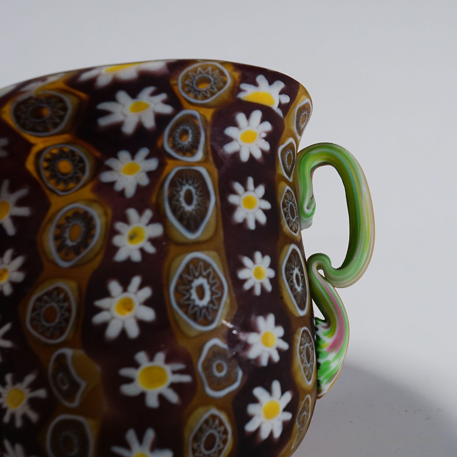 Rare Millefiori Vase in Brown with Handles, Fratelli Toso Murano ca. 1900s