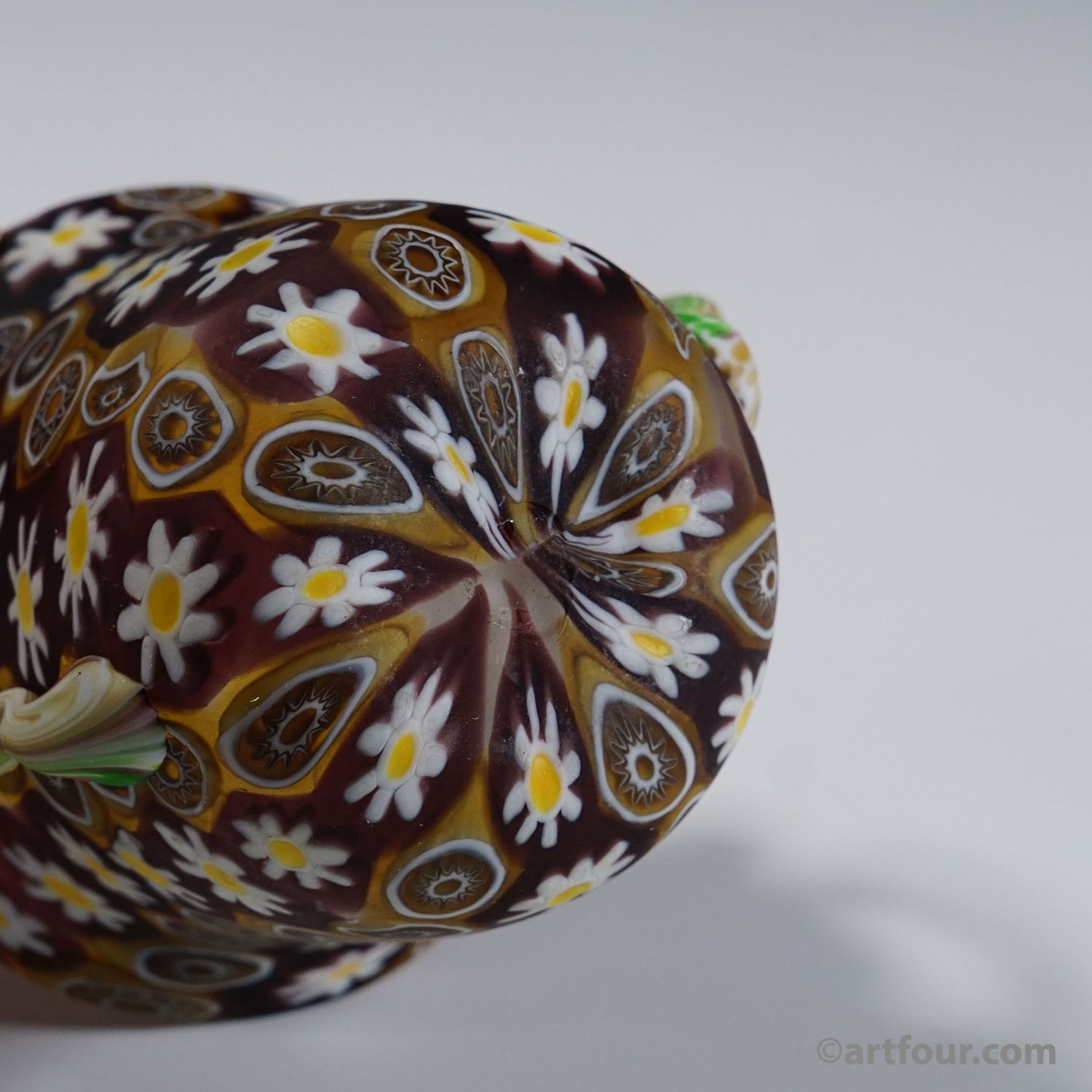 Rare Millefiori Vase in Brown with Handles, Fratelli Toso Murano ca. 1900s