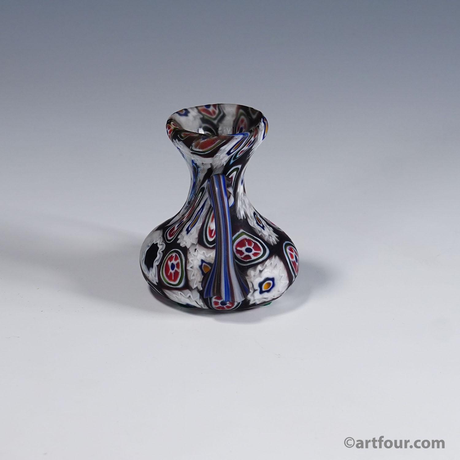 Antique Millefiori Vase in Violet and White with Handles, Fratelli Toso Murano ca. 1900s