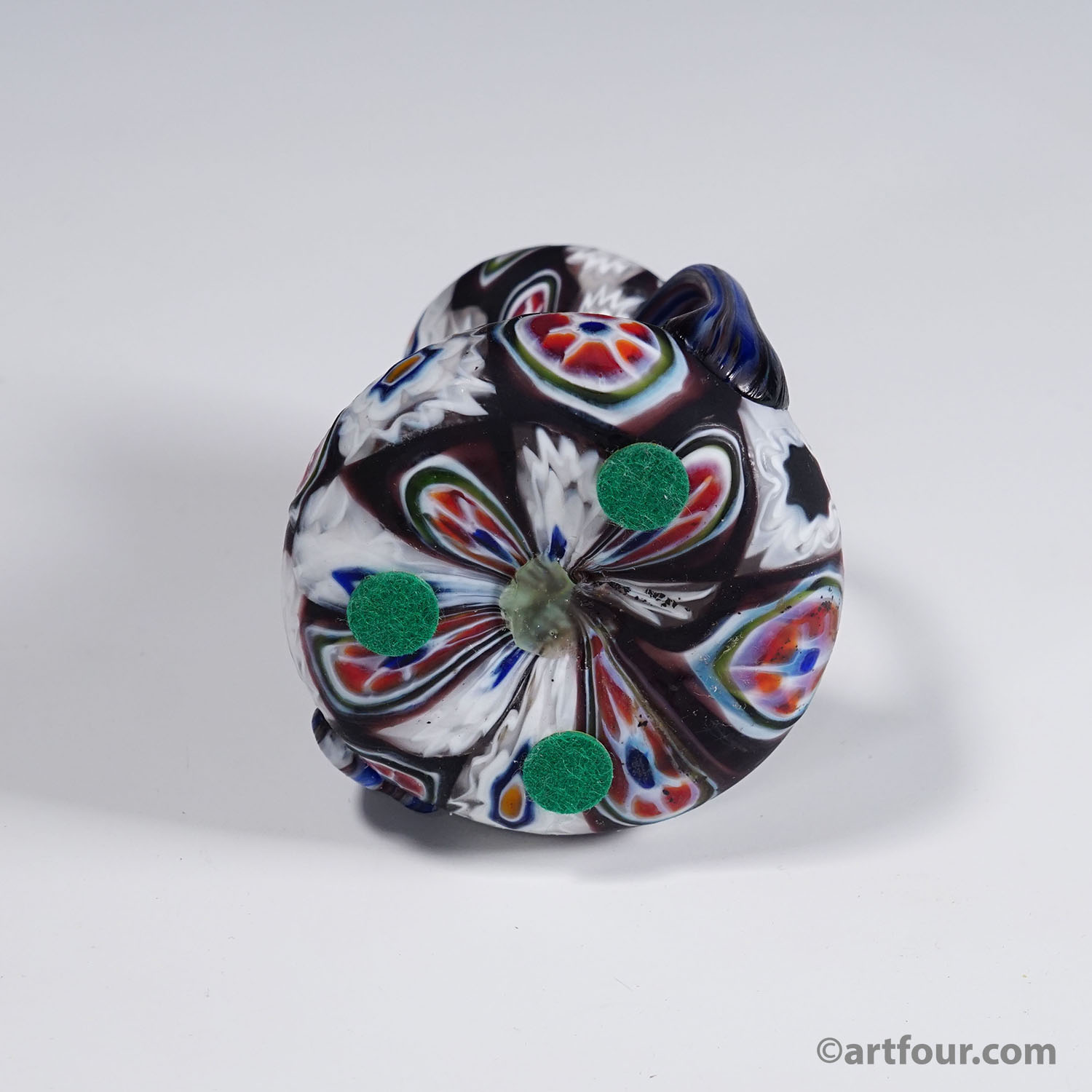 Antique Millefiori Vase in Violet and White with Handles, Fratelli Toso Murano ca. 1900s