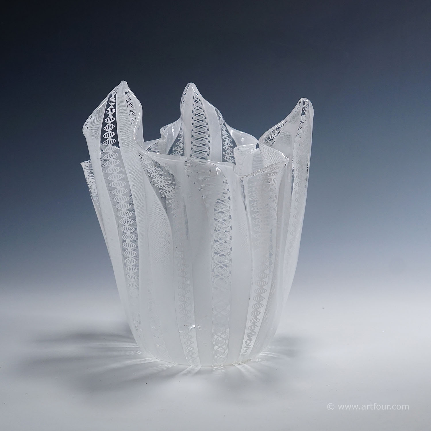 Large Fazzoletto Zanfirico Vase by Fulvio Bianconi for Venini, Venice Murano