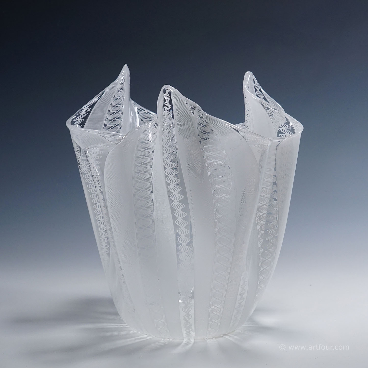 Large Fazzoletto Zanfirico Vase by Fulvio Bianconi for Venini, Venice Murano