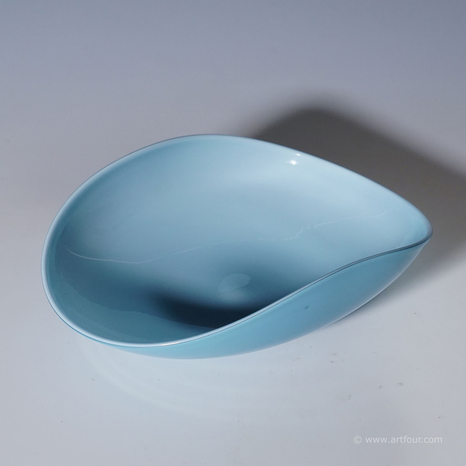 Rare Venini Art Glass Bowl in Light Blue and Lattimo Glass