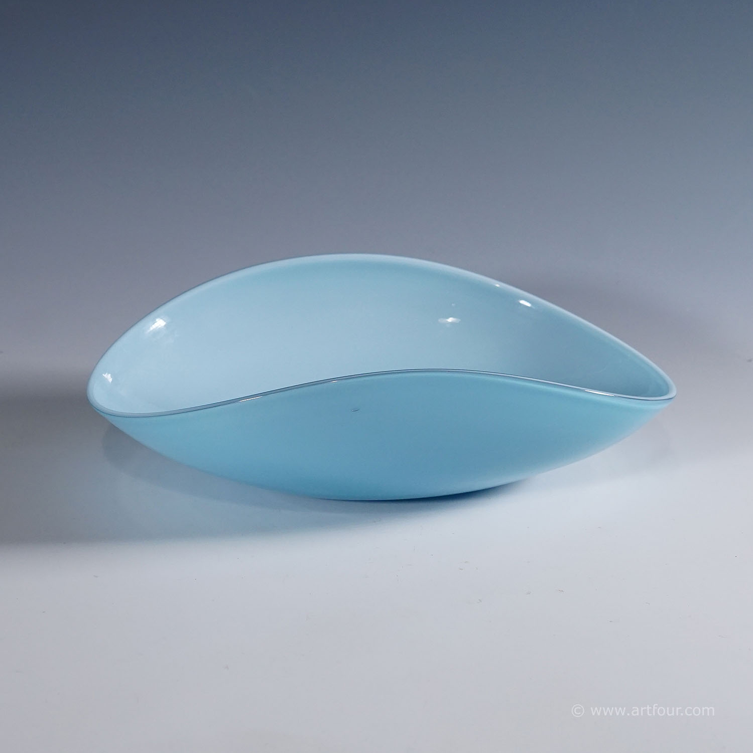 Rare Venini Art Glass Bowl in Light Blue and Lattimo Glass