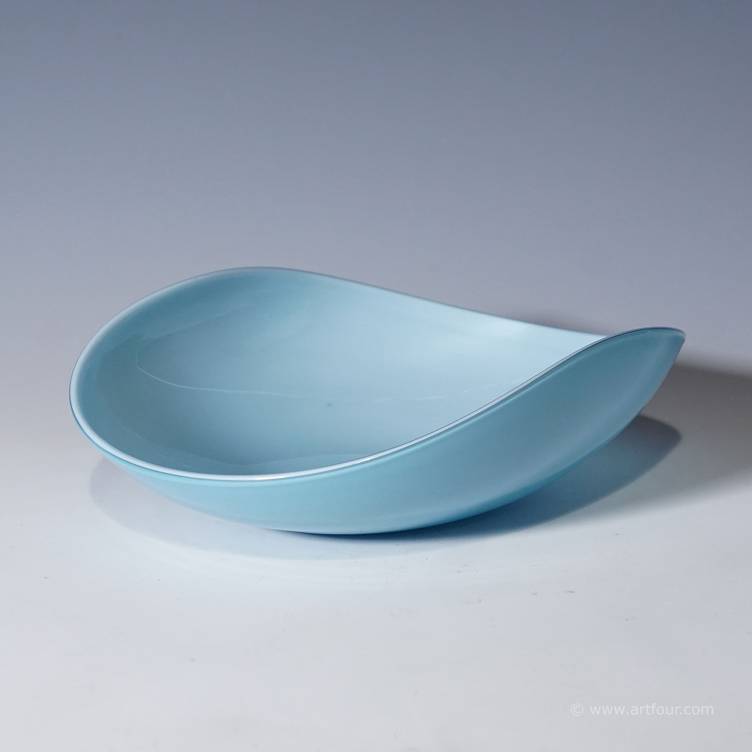 Rare Venini Art Glass Bowl in Light Blue and Lattimo Glass