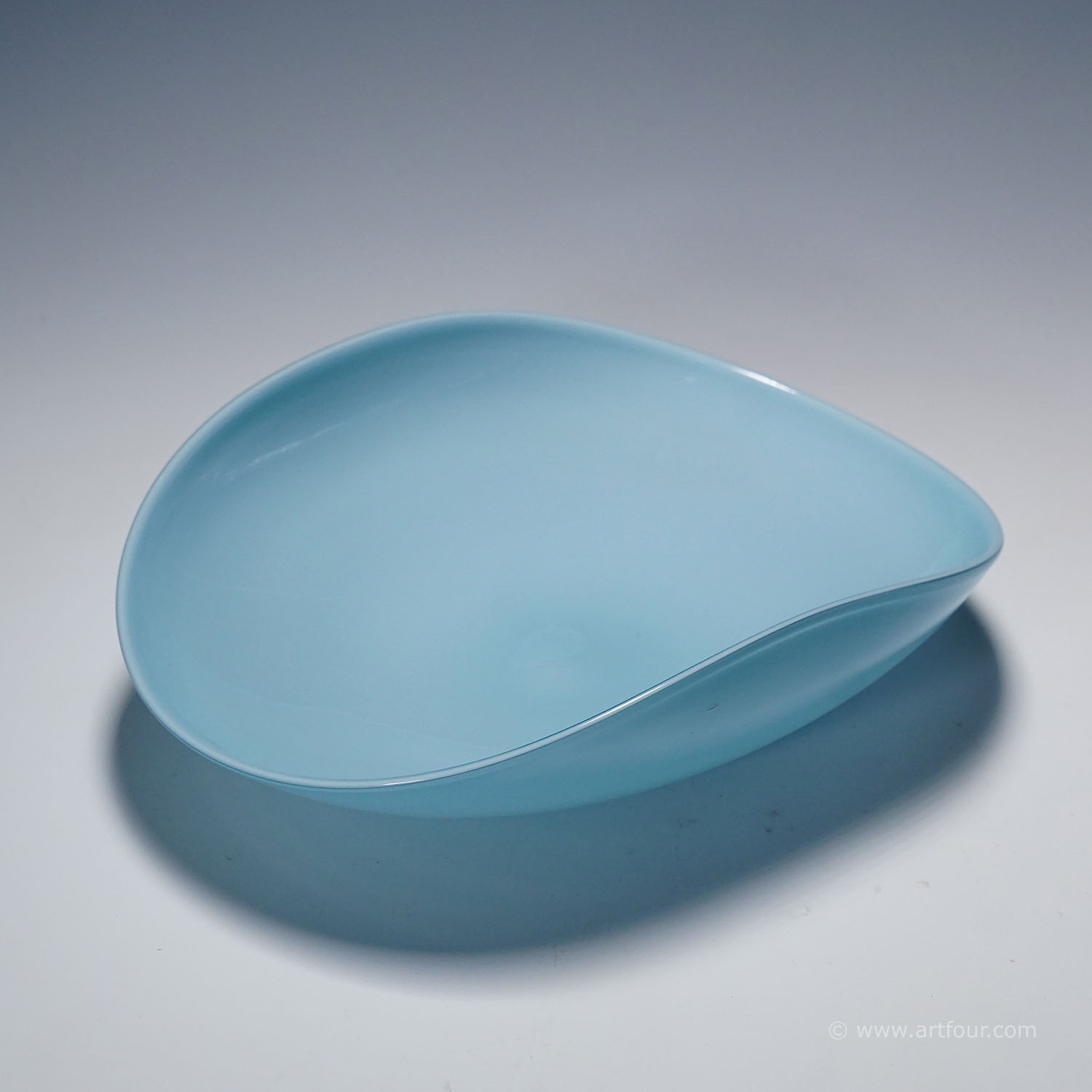 Rare Venini Art Glass Bowl in Light Blue and Lattimo Glass
