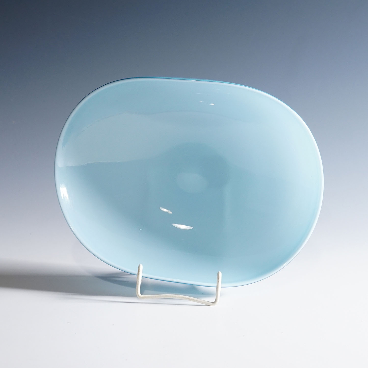Rare Venini Art Glass Bowl in Light Blue and Lattimo Glass