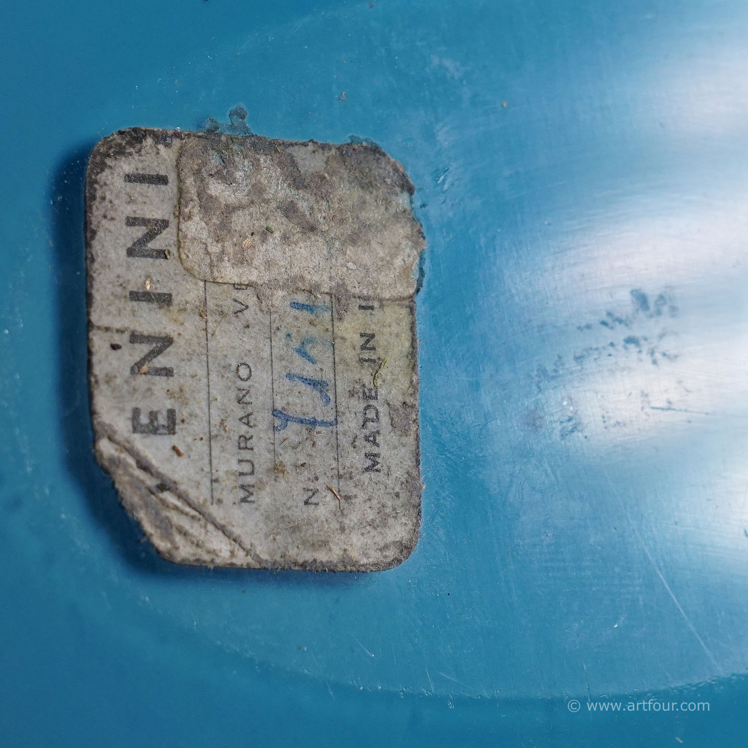 Rare Venini Art Glass Bowl in Light Blue and Lattimo Glass