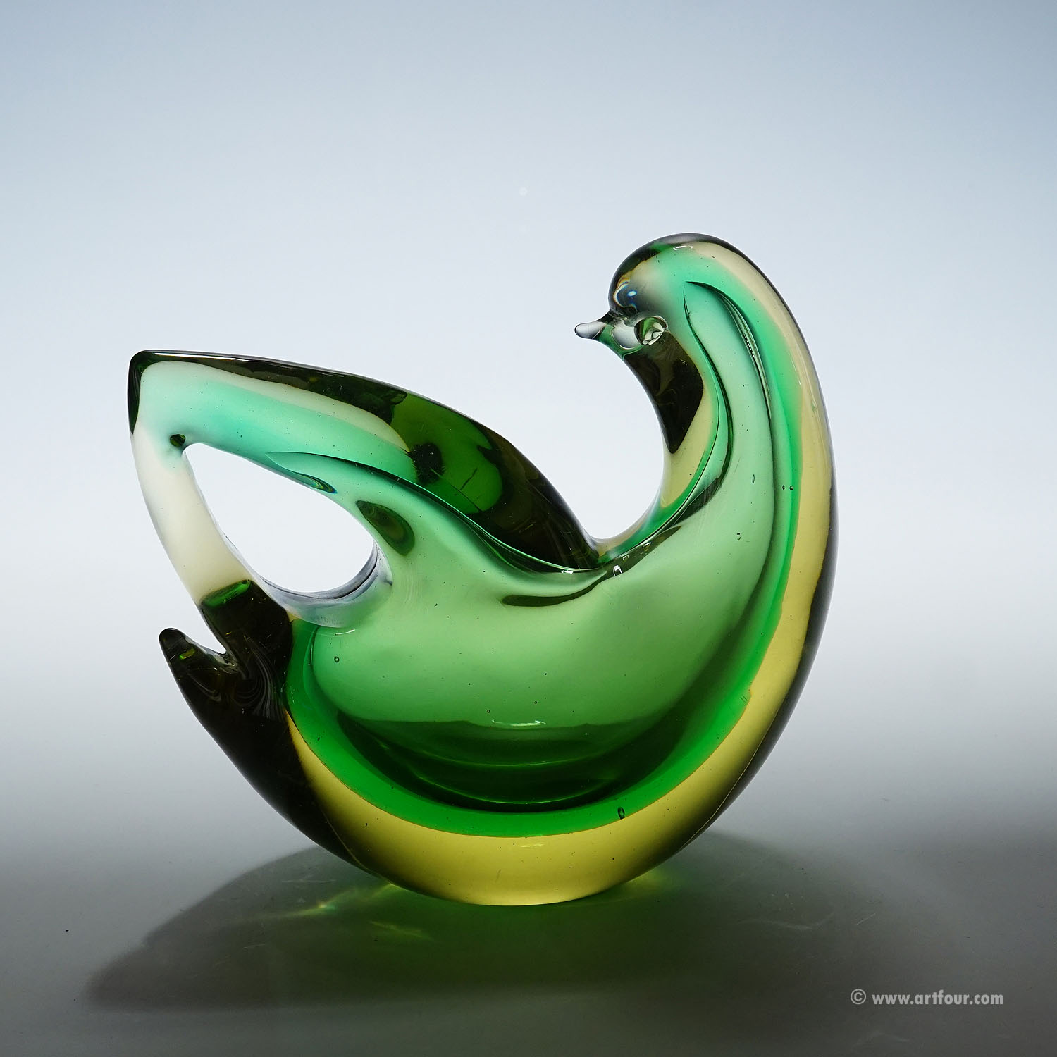 Sommerso Glass bird Sculpture, Flavio Poli for Seguso Murano 1953