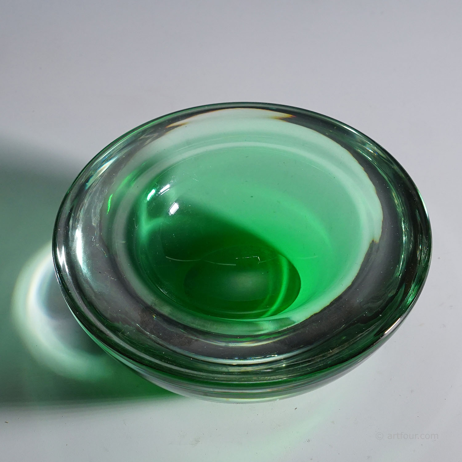 Archimede Seguso Geode Bowl in Green, Murano Italy ca. 1960s