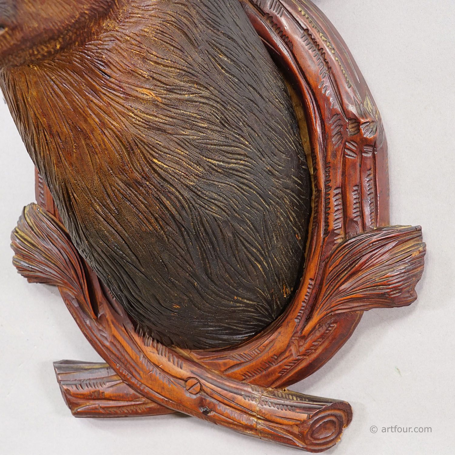 Large Naturalistic Black Forest Carved Chamois Head, ca. 1920s