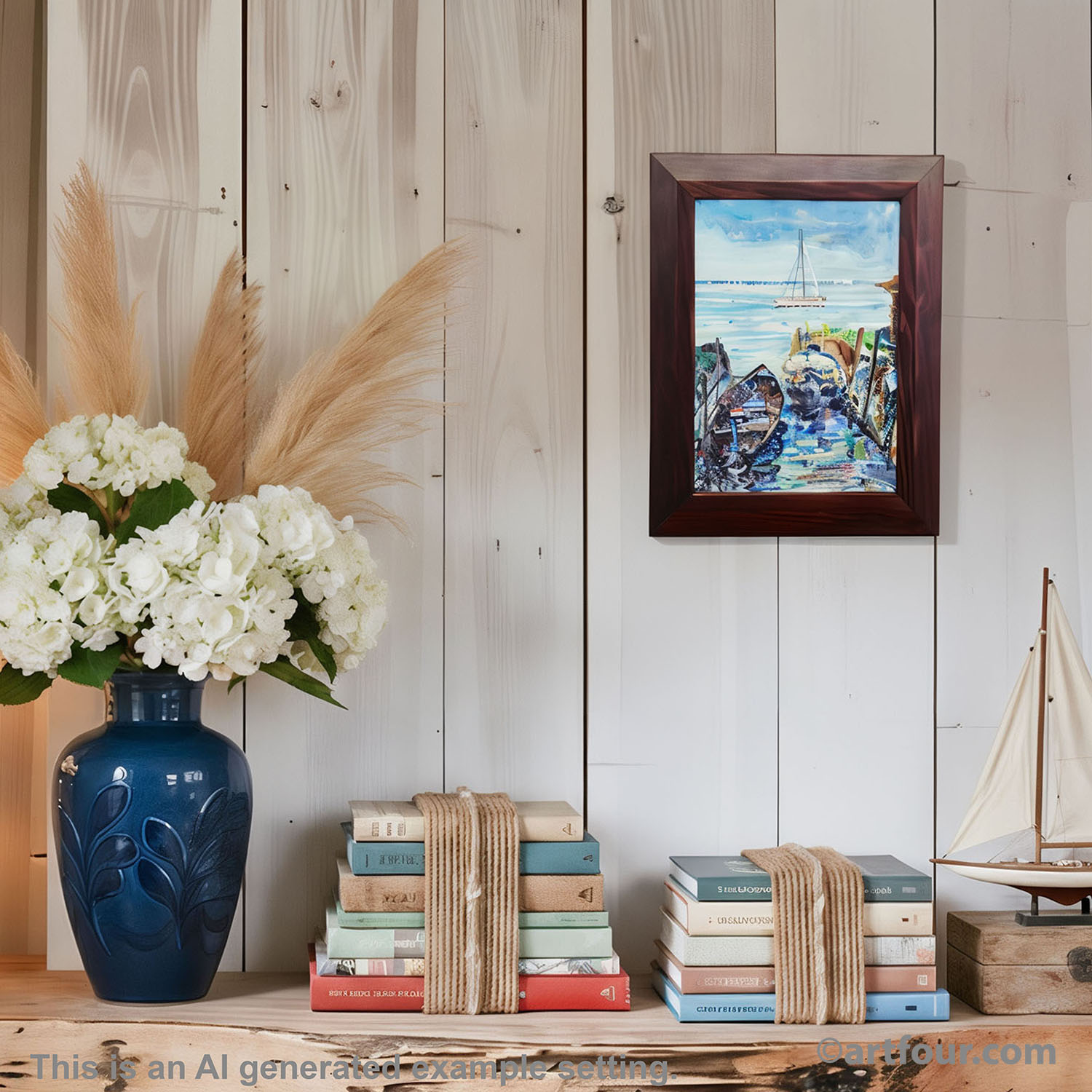 Boat Mooring on Fraueninsel – Oil Painting by Alexander Michael, 1994