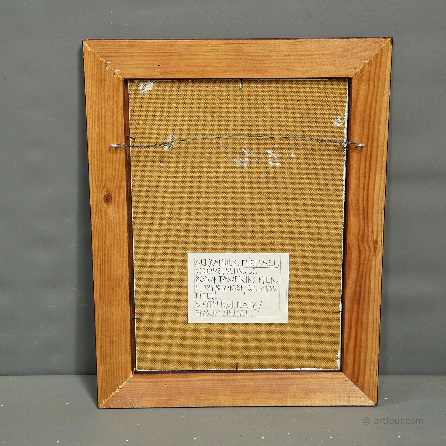 Boat Mooring on Fraueninsel – Oil Painting by Alexander Michael, 1994