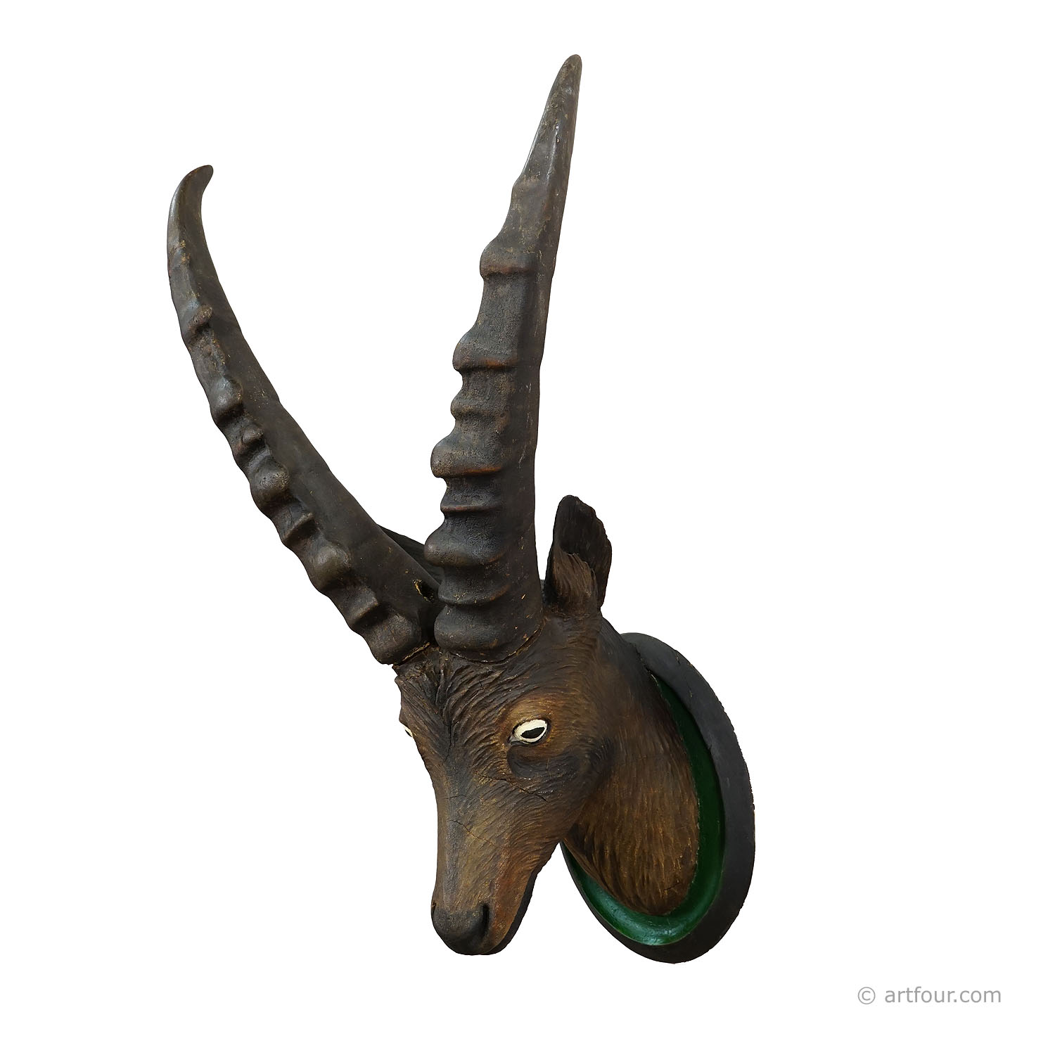 Large Naturalistic Black Forest Carved Ibex Head, ca. 1900s