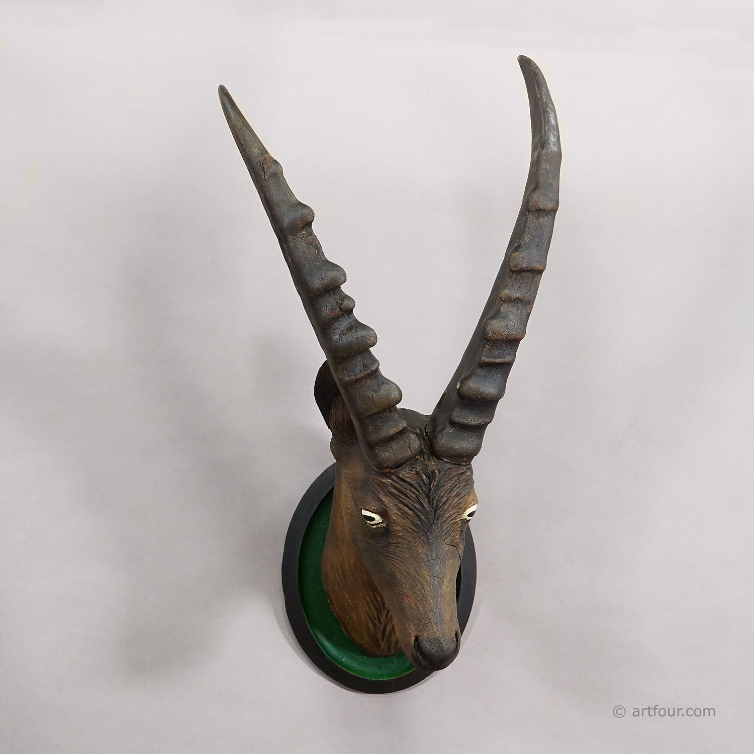 Large Naturalistic Black Forest Carved Ibex Head, ca. 1900s