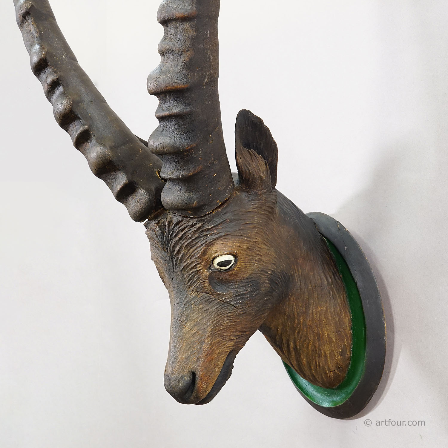 Large Naturalistic Black Forest Carved Ibex Head, ca. 1900s
