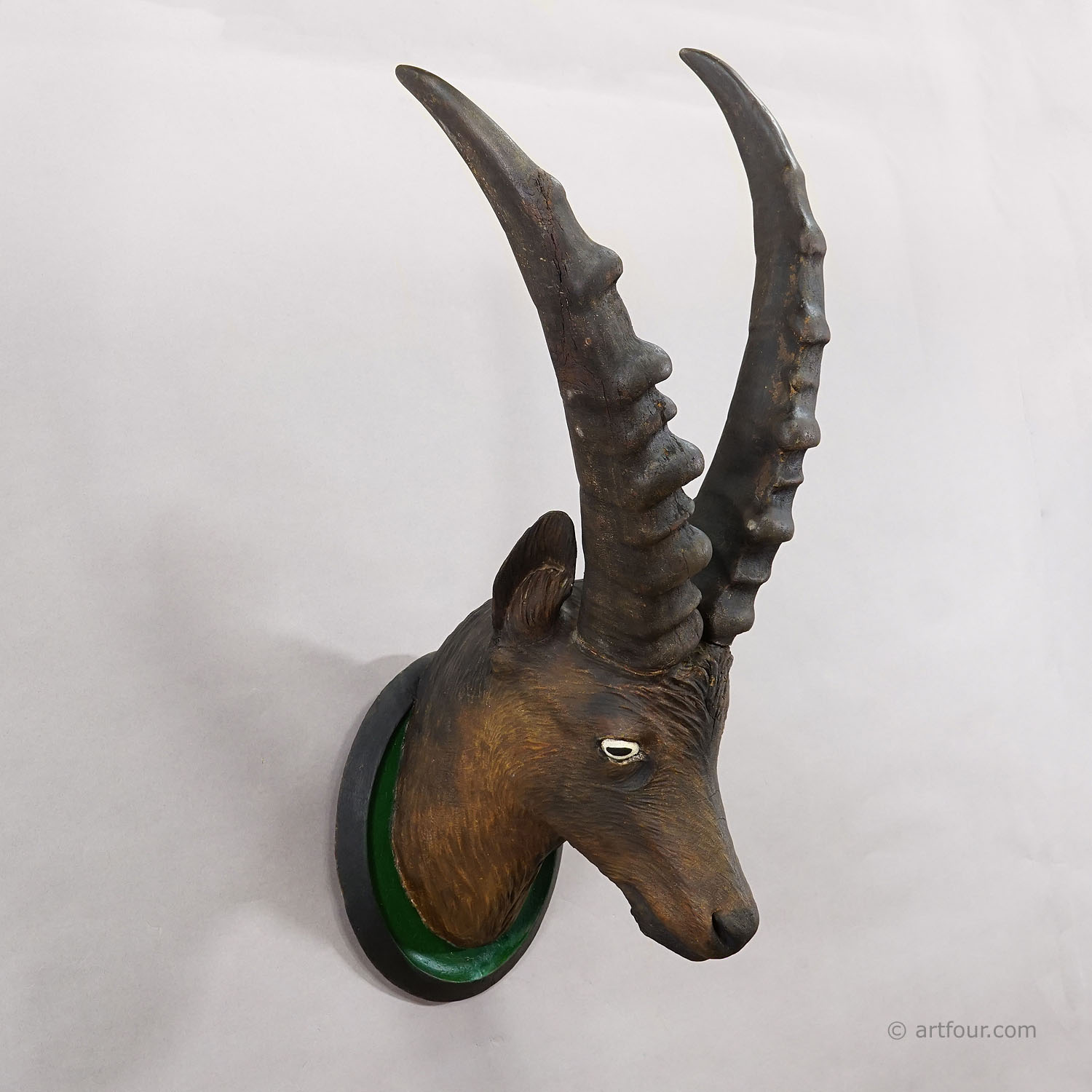 Large Naturalistic Black Forest Carved Ibex Head, ca. 1900s