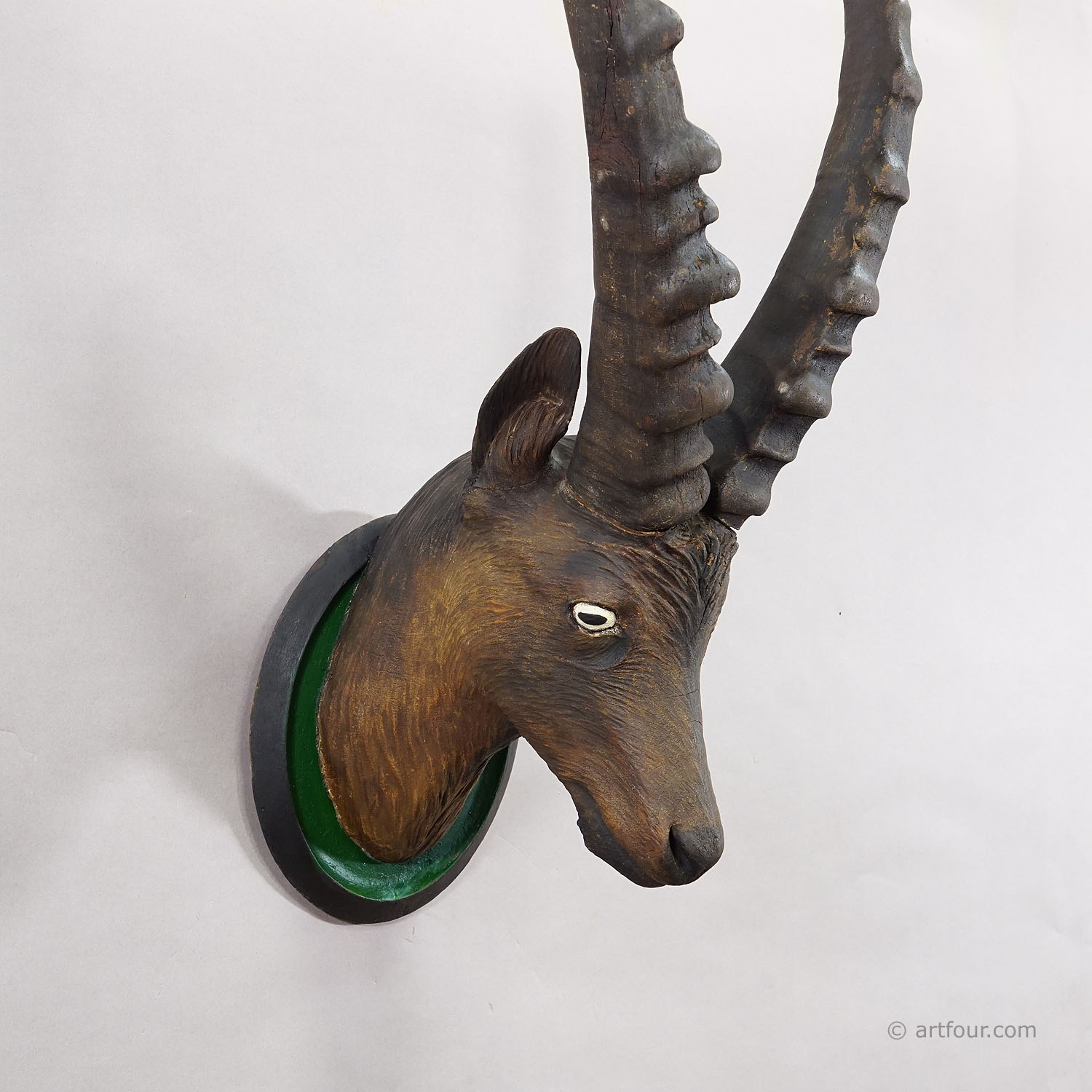 Large Naturalistic Black Forest Carved Ibex Head, ca. 1900s