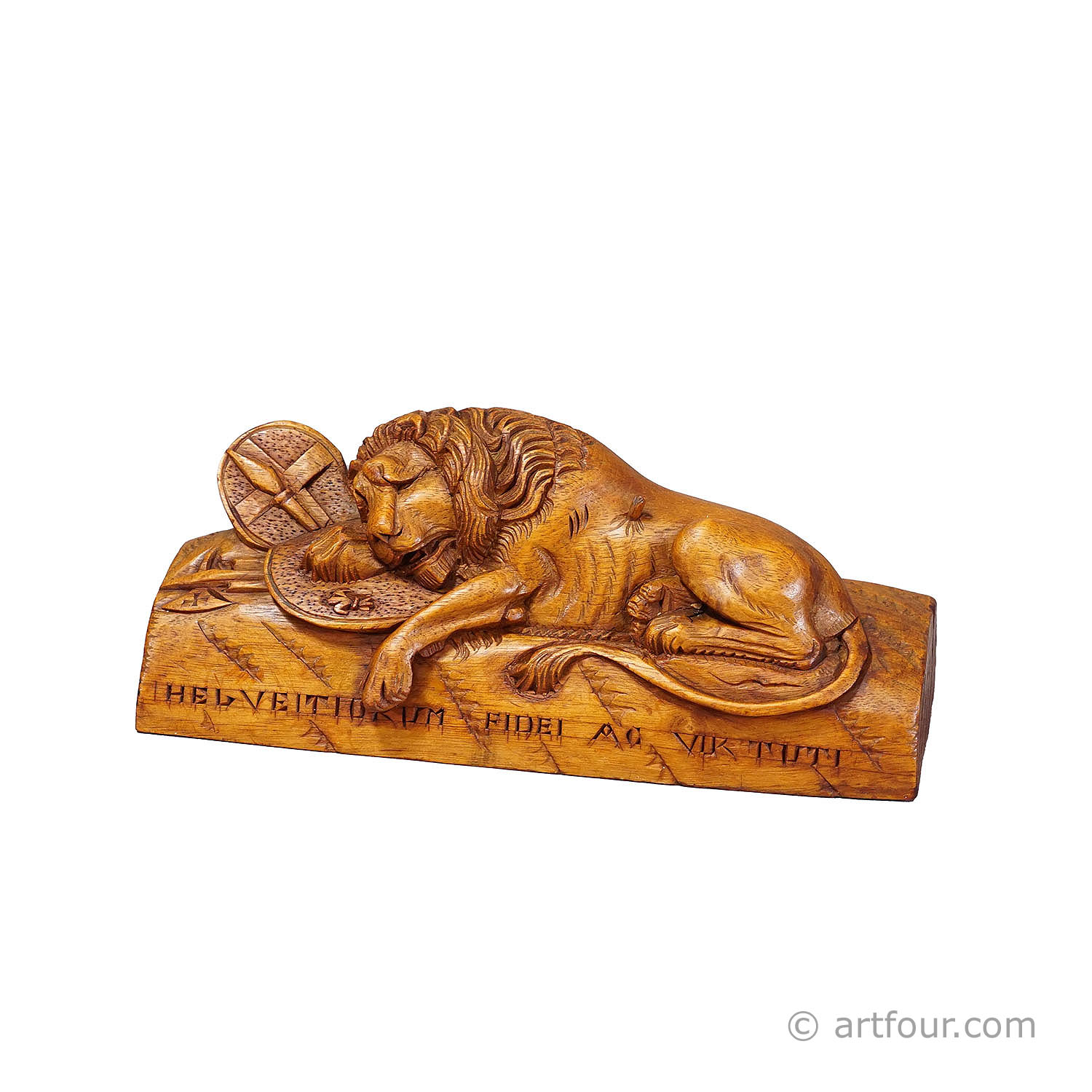 Antique Swiss Carved Lion with Heraldic Shield, Luzern circa 1900