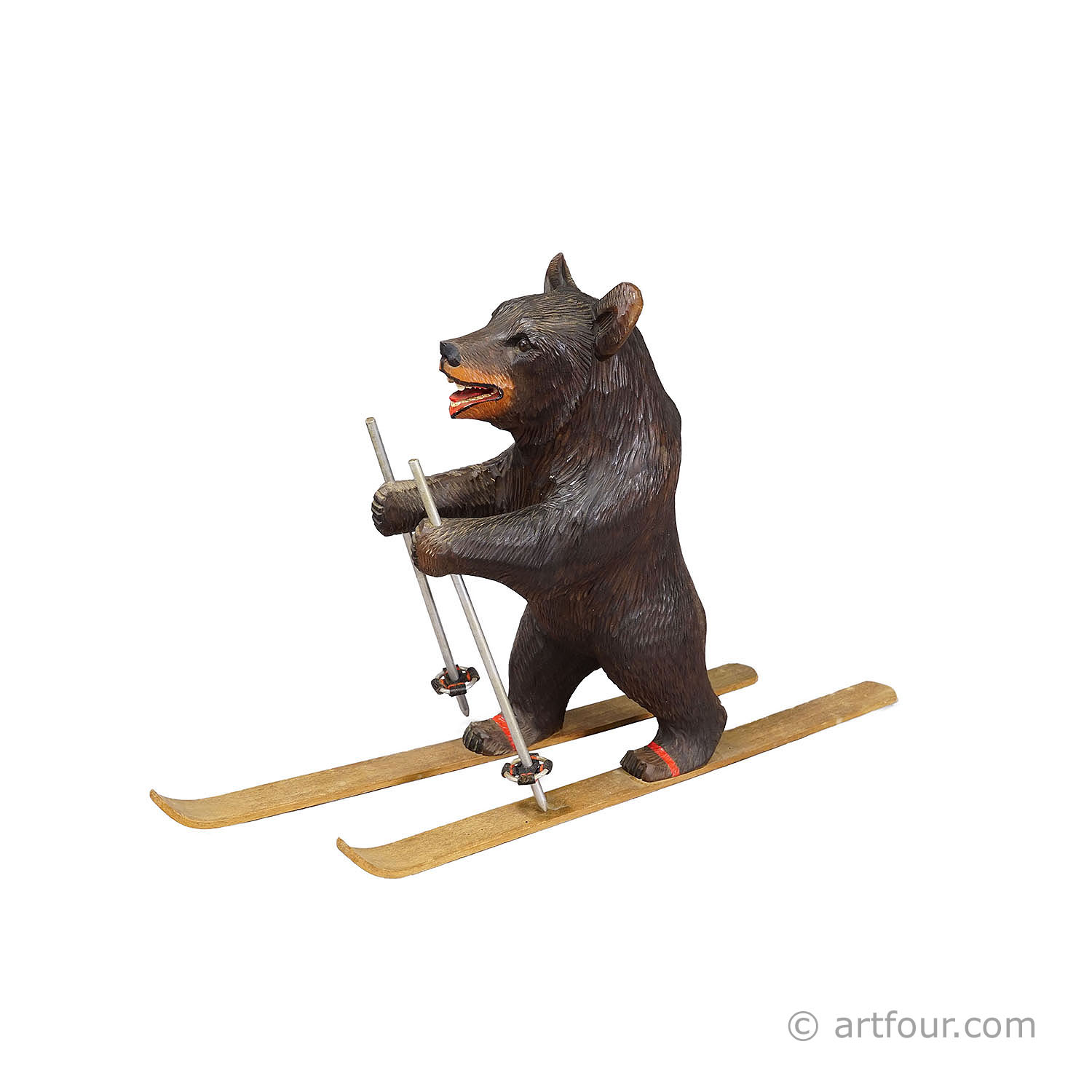 Antique Carved Black Forest Skiing Bear, Brienz Switzerland ca. 1930