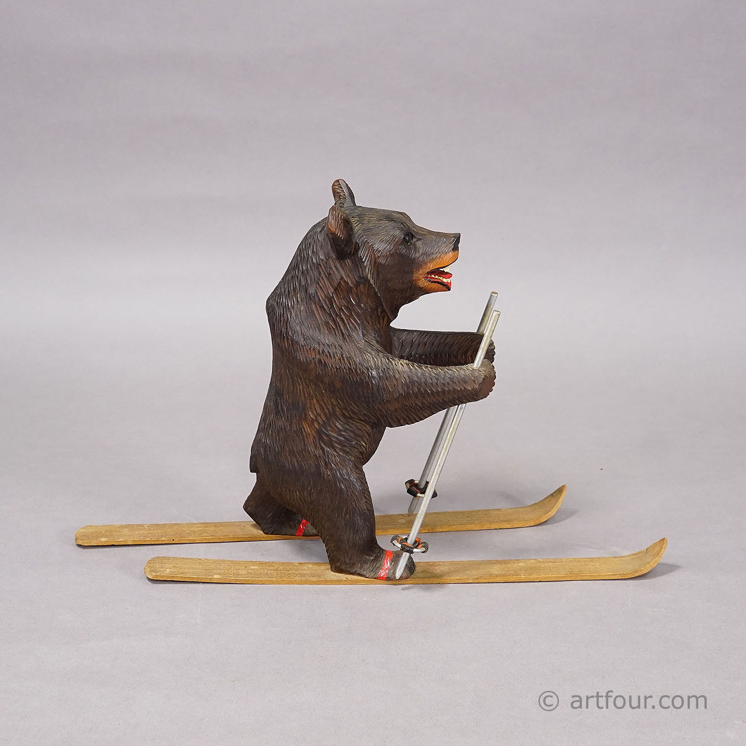 Antique Carved Black Forest Skiing Bear, Brienz Switzerland ca. 1930
