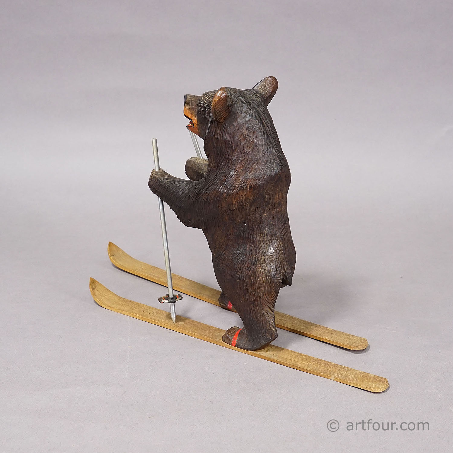 Antique Carved Black Forest Skiing Bear, Brienz Switzerland ca. 1930