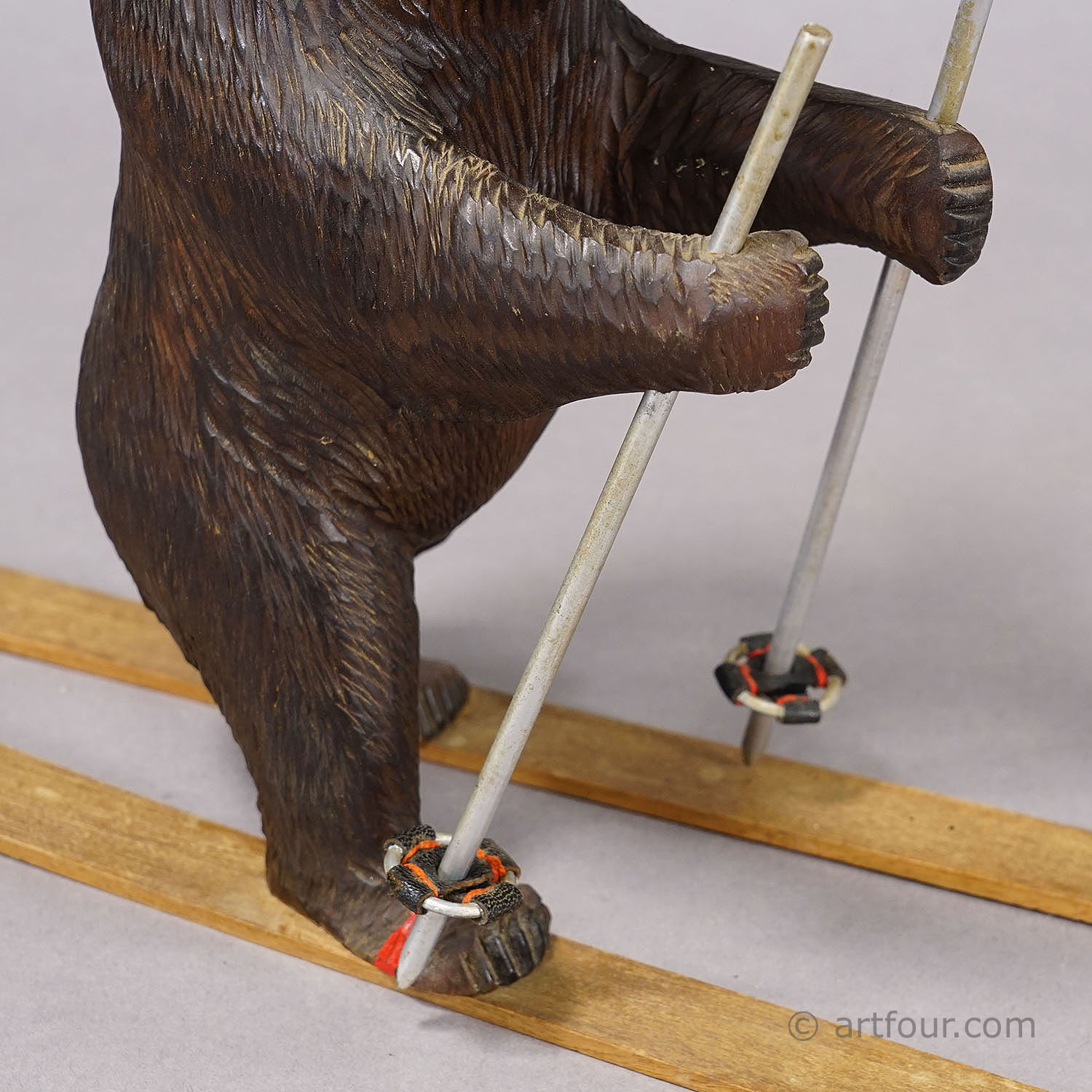 Antique Carved Black Forest Skiing Bear, Brienz Switzerland ca. 1930