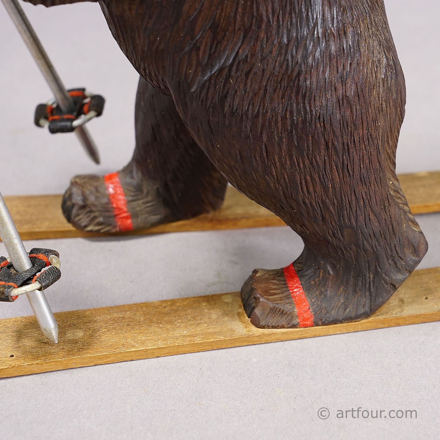 Antique Carved Black Forest Skiing Bear, Brienz Switzerland ca. 1930