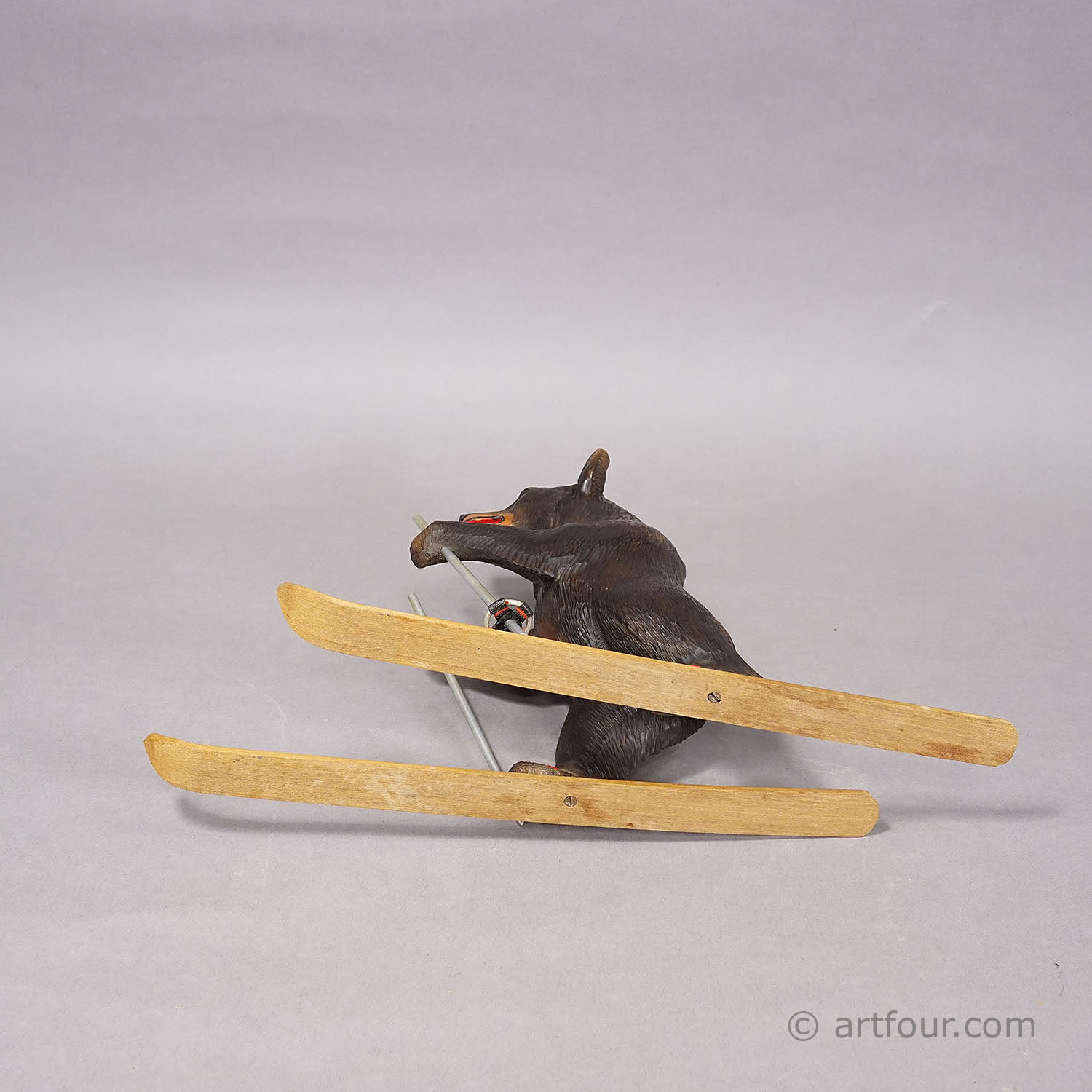 Antique Carved Black Forest Skiing Bear, Brienz Switzerland ca. 1930