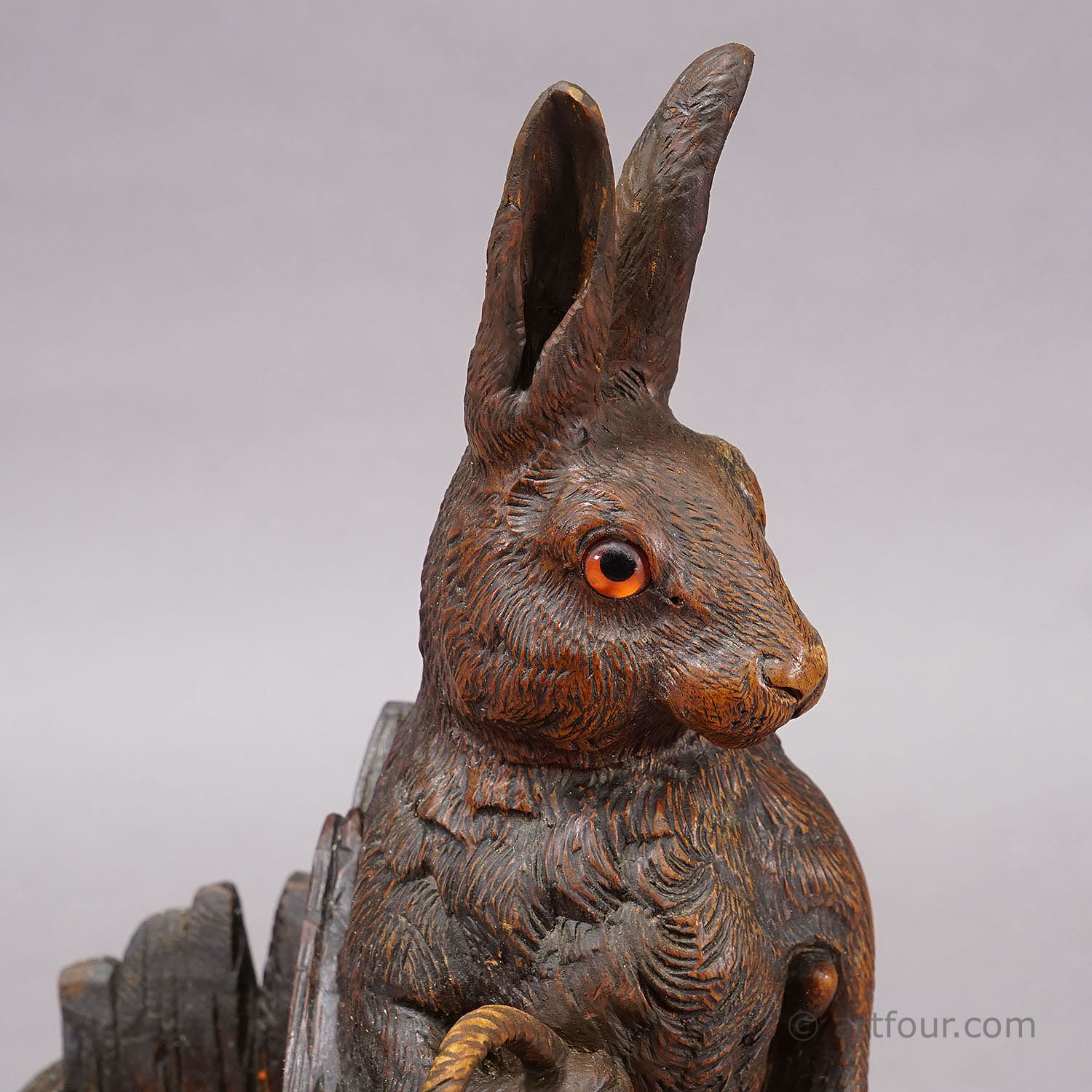 Antique Black Forest Carved Rabbit Figure with Basket, circa 1900