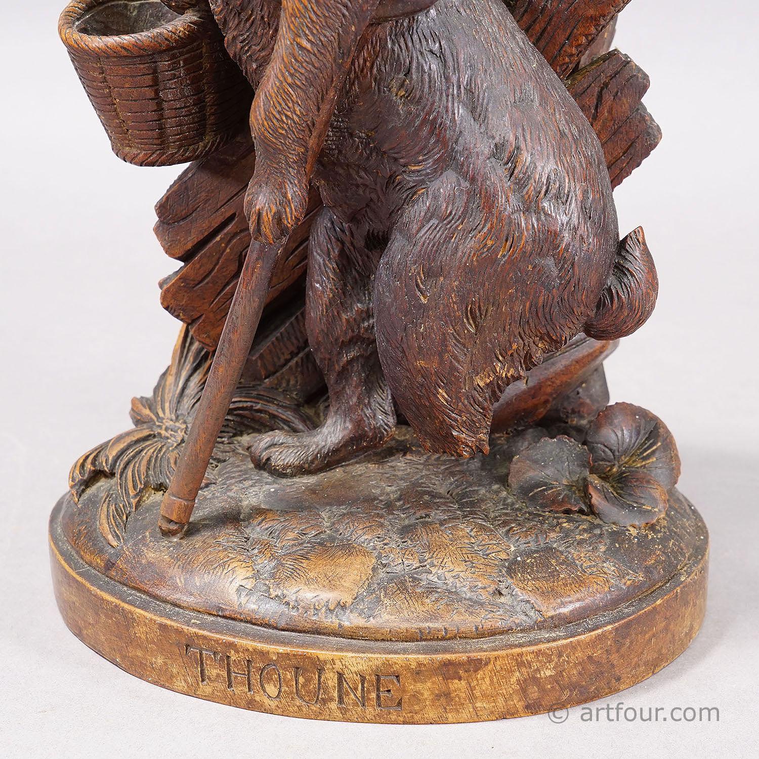 Antique Black Forest Carved Rabbit Figure with Basket, circa 1900