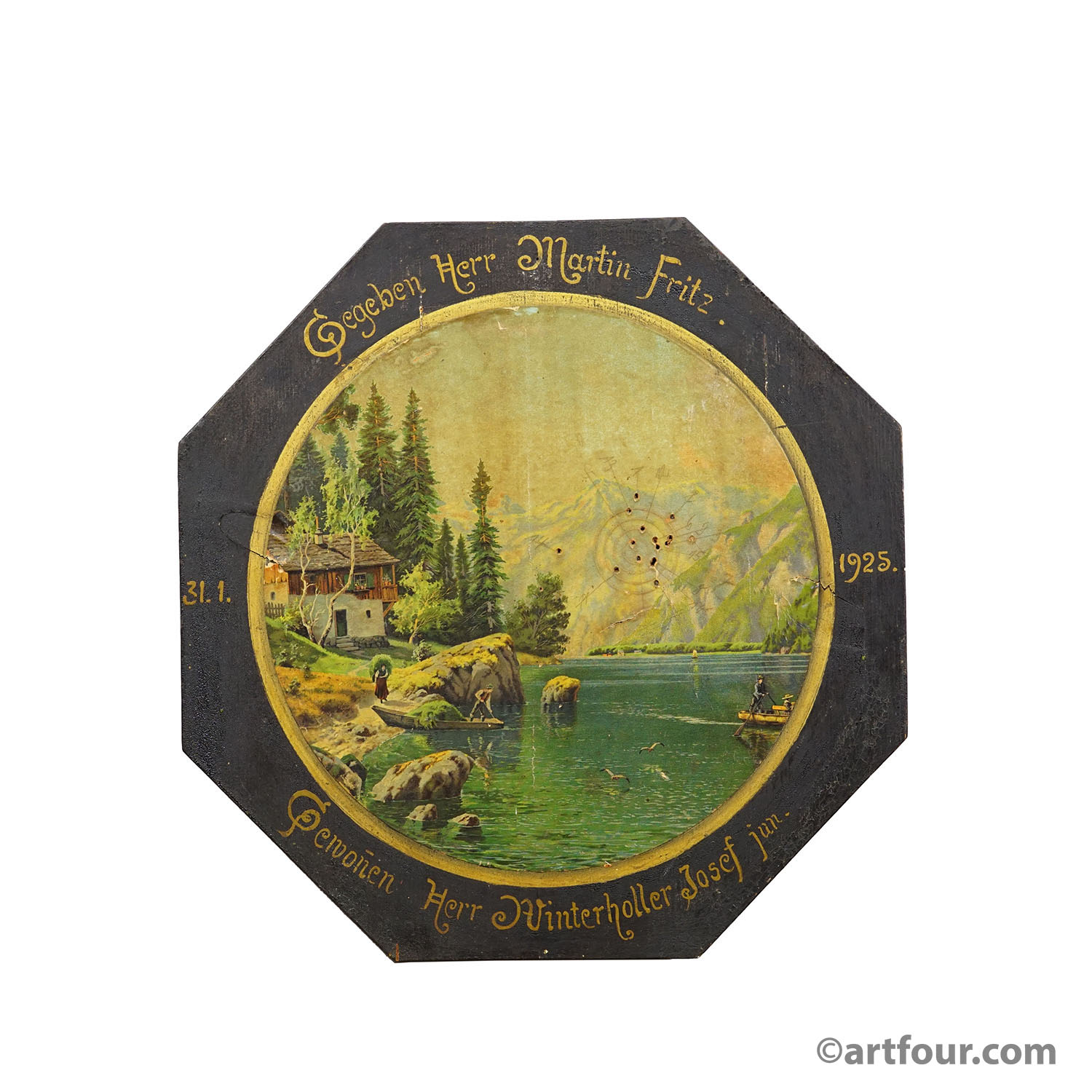 Antique Honor Target Landscape with Lake and Mountains, Germany 1925
