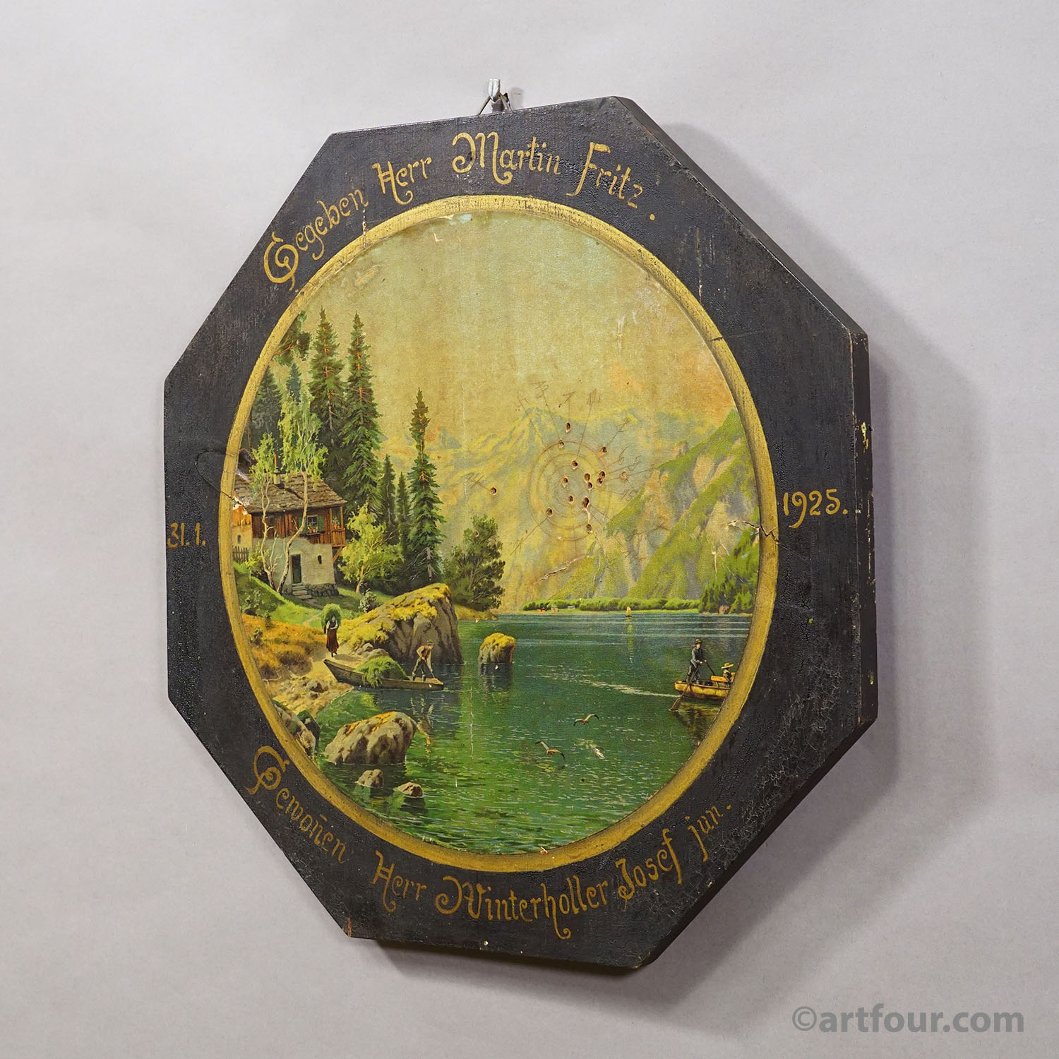 Antique Honor Target Landscape with Lake and Mountains, Germany 1925