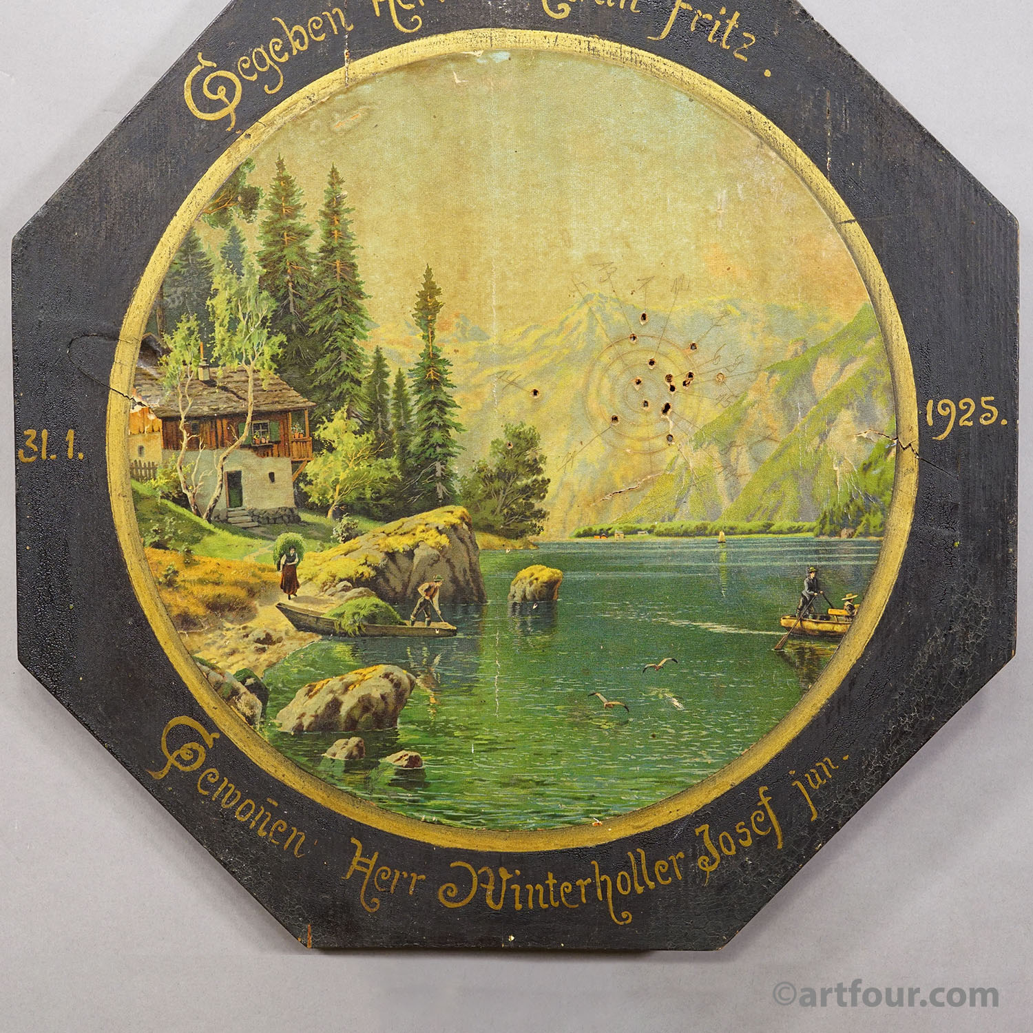 Antique Honor Target Landscape with Lake and Mountains, Germany 1925
