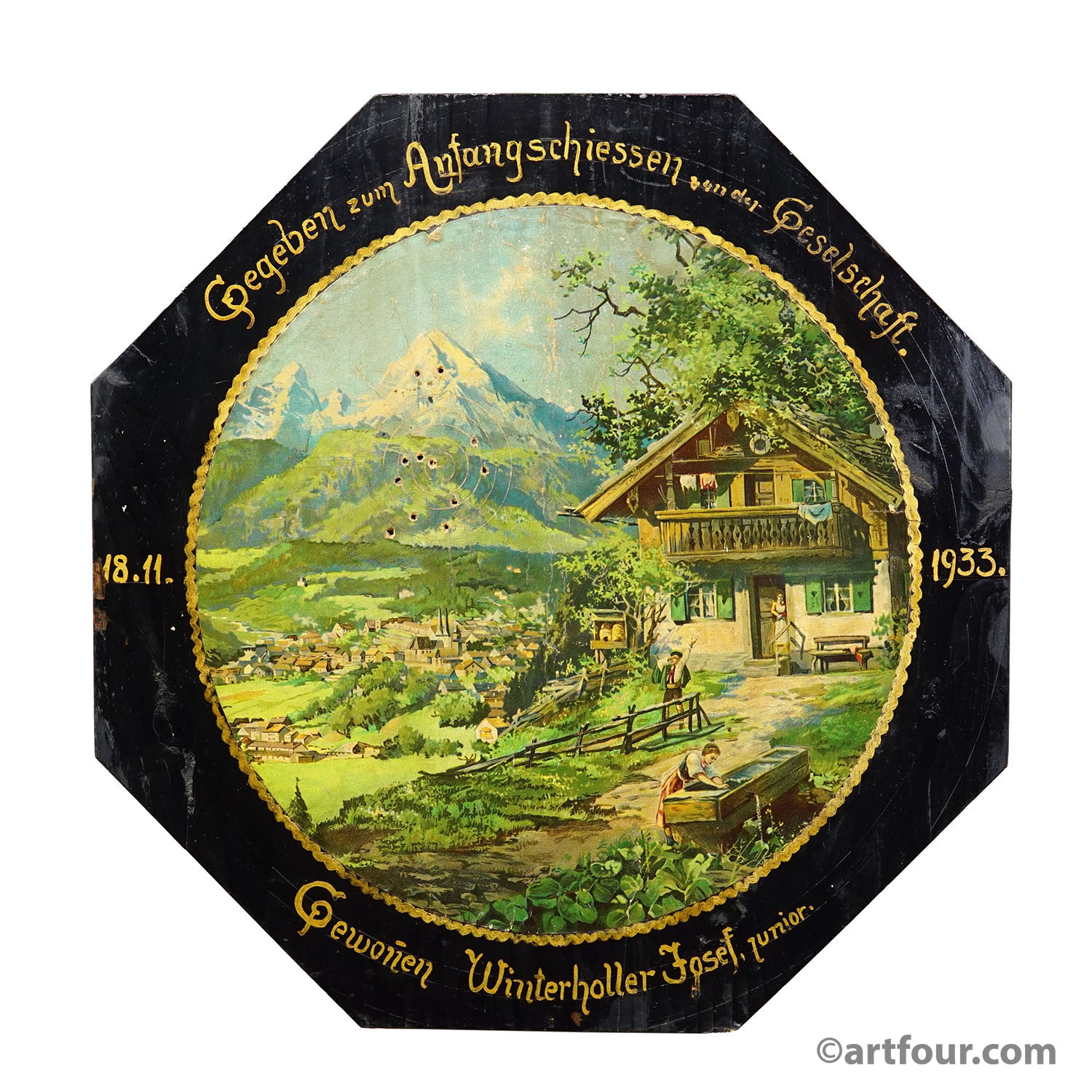 Antique Honor Target with Alpine Landscape and Chalet, Germany 1933