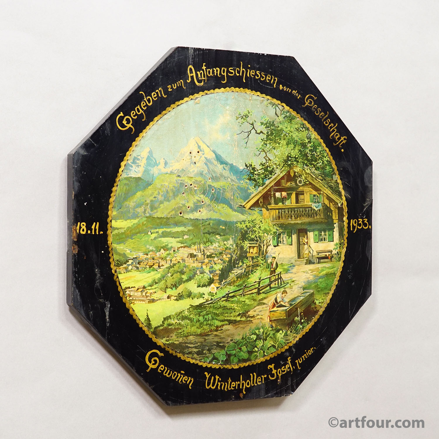 Antique Honor Target with Alpine Landscape and Chalet, Germany 1933