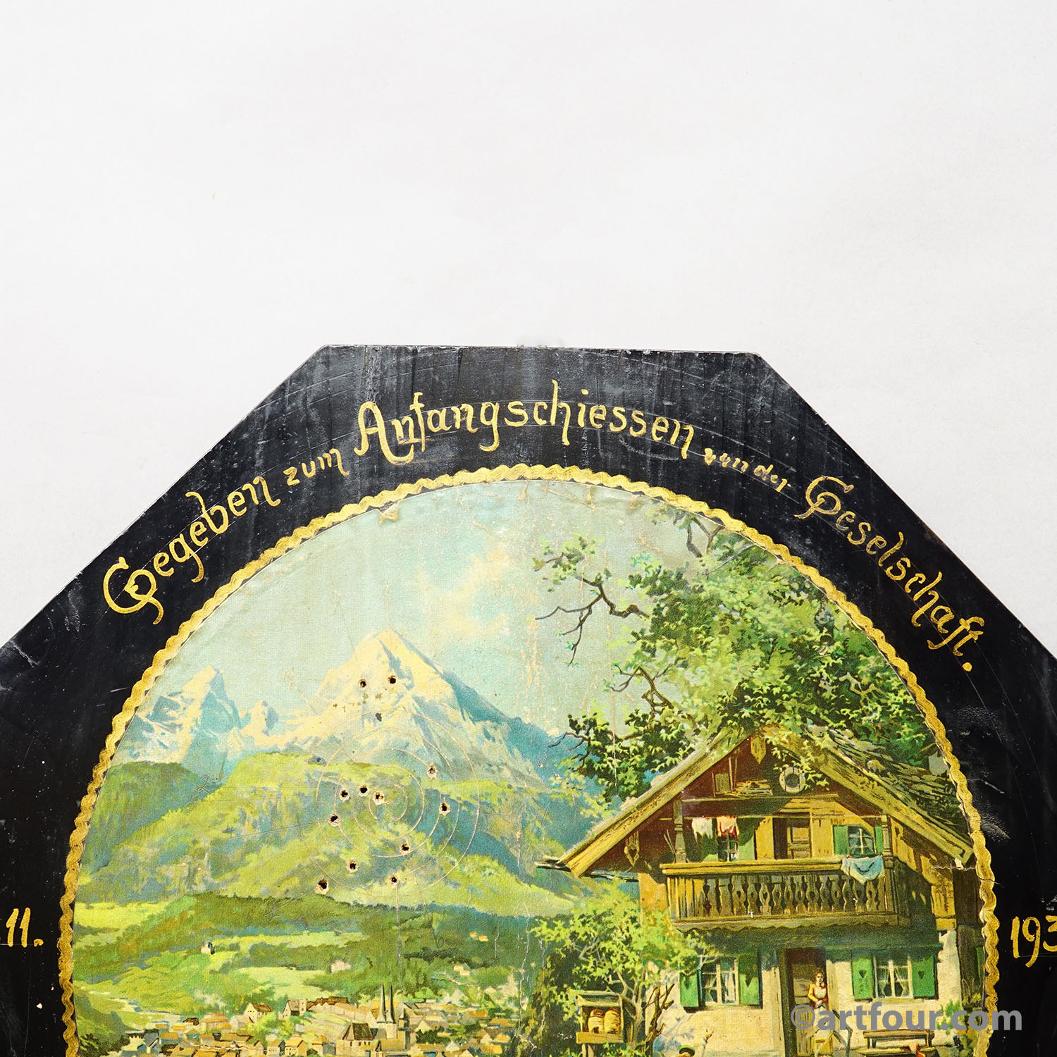 Antique Honor Target with Alpine Landscape and Chalet, Germany 1933