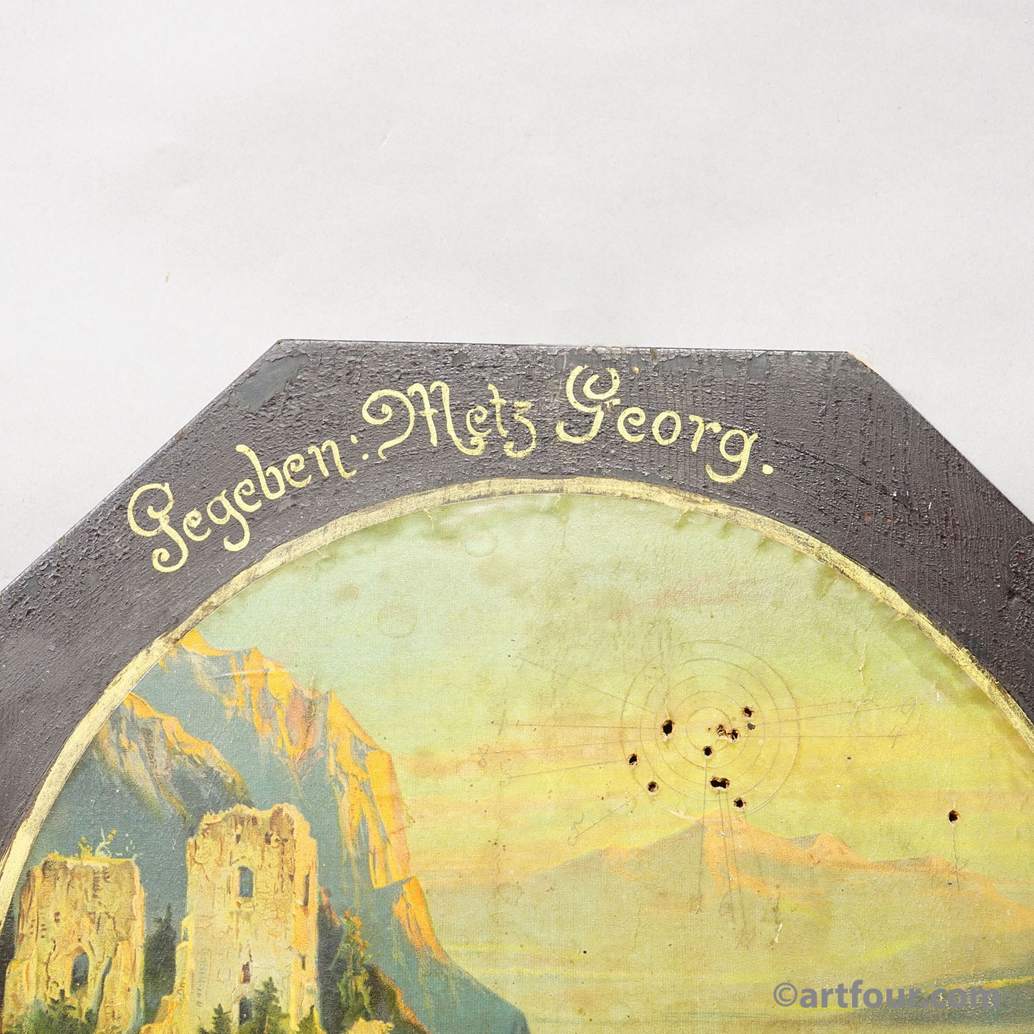 Antique Honor Target with Alpine Landscape and Castle Ruins, Germany 1932