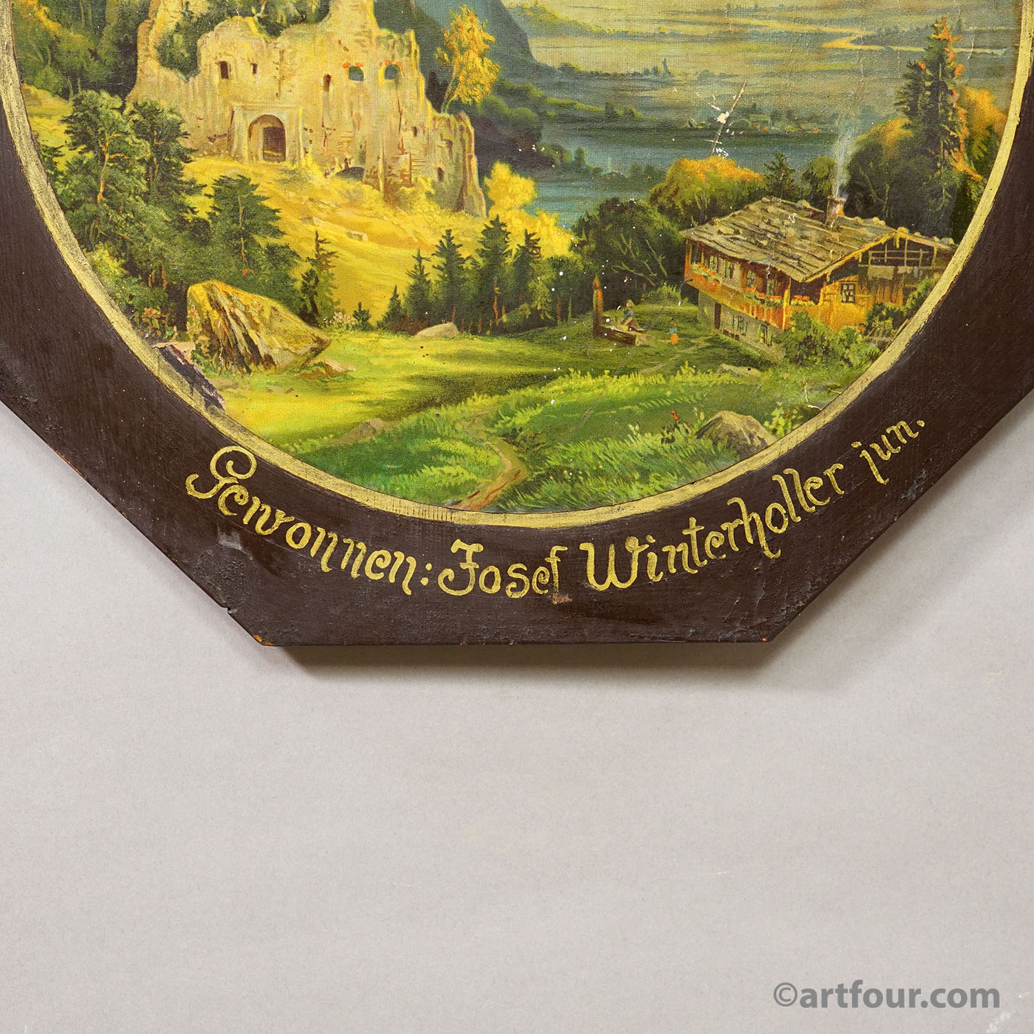 Antique Honor Target with Alpine Landscape and Castle Ruins, Germany 1932