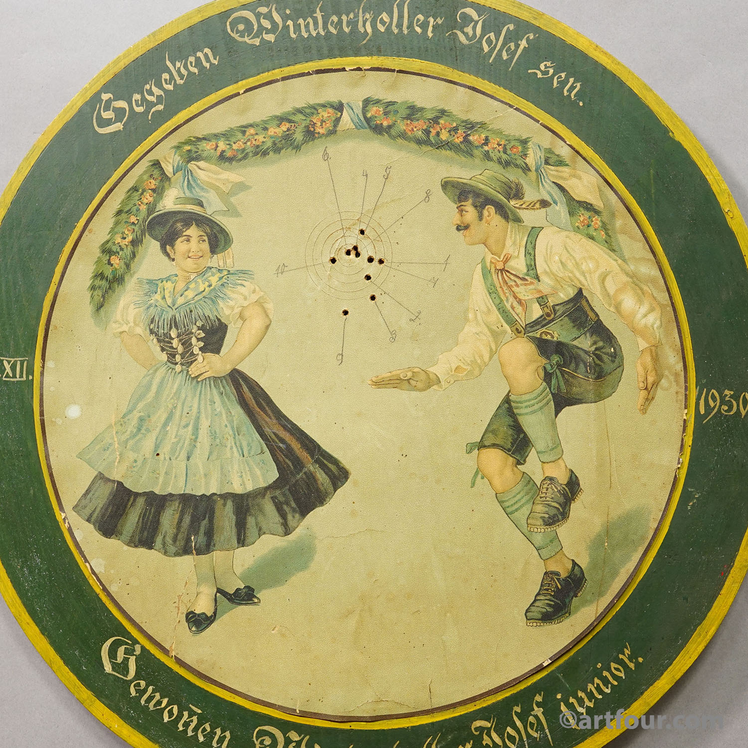 Antique Honor Target with Bavarian Dancing Couple, Germany 1930